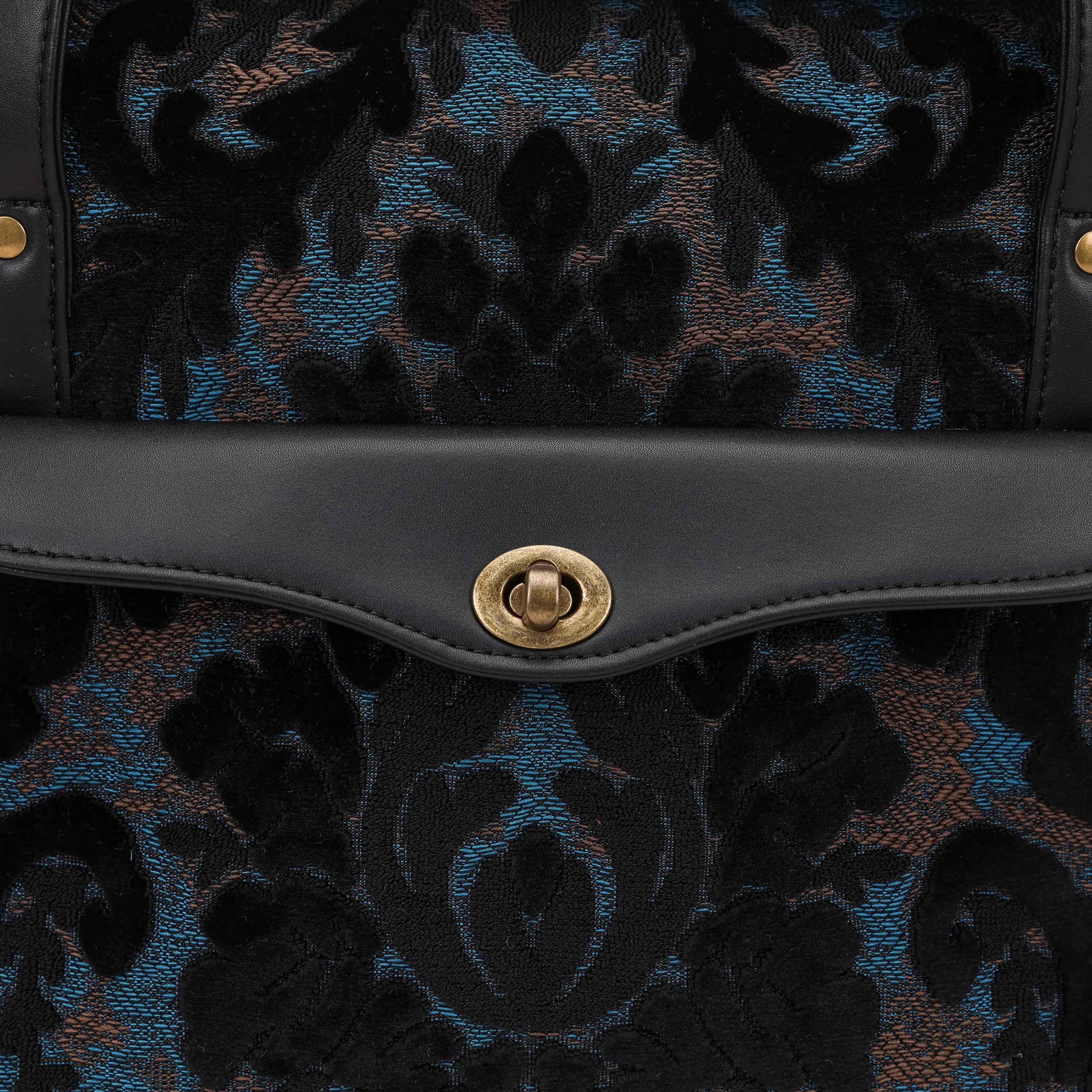 Burnout Velvet Black Vintage Carpet Diaper Bag Carpetbag of America closure