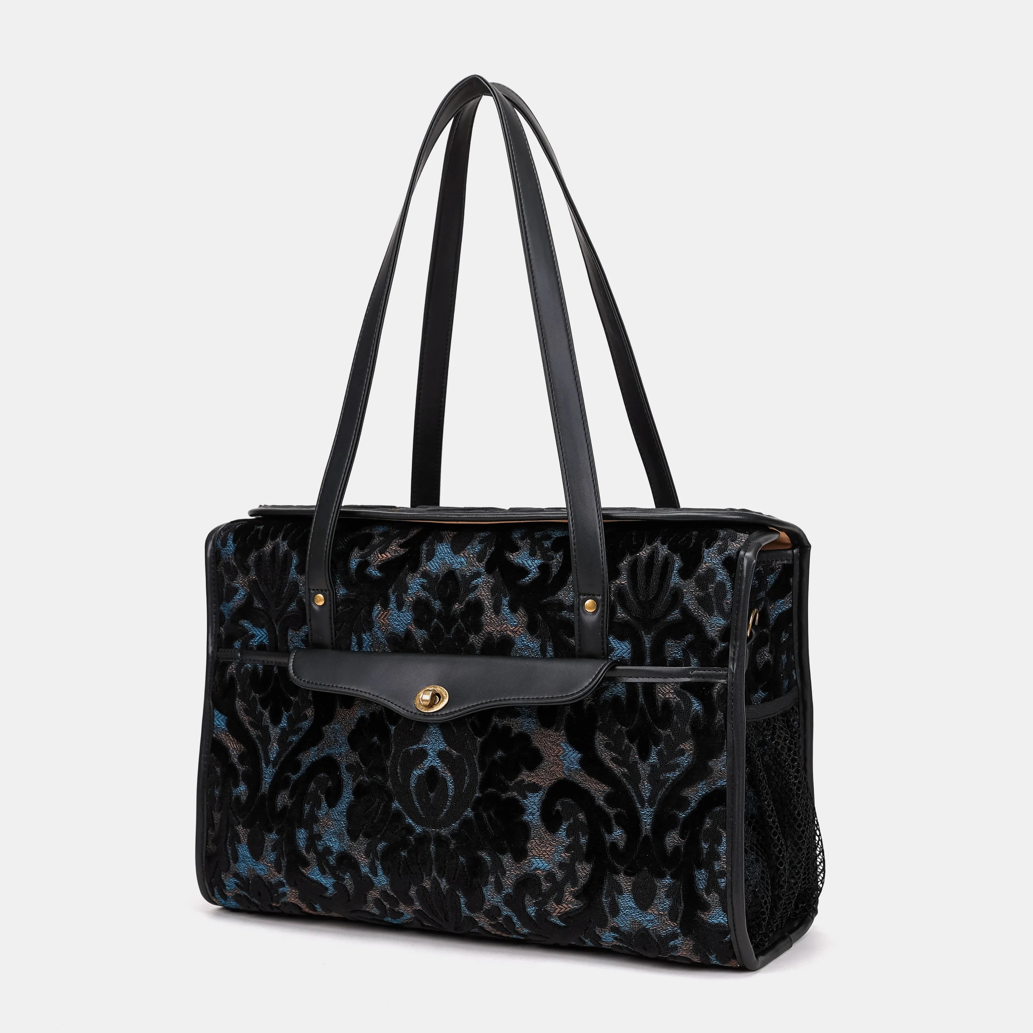Burnout Velvet Black Vintage Carpet Diaper Bag Carpetbag of America front side