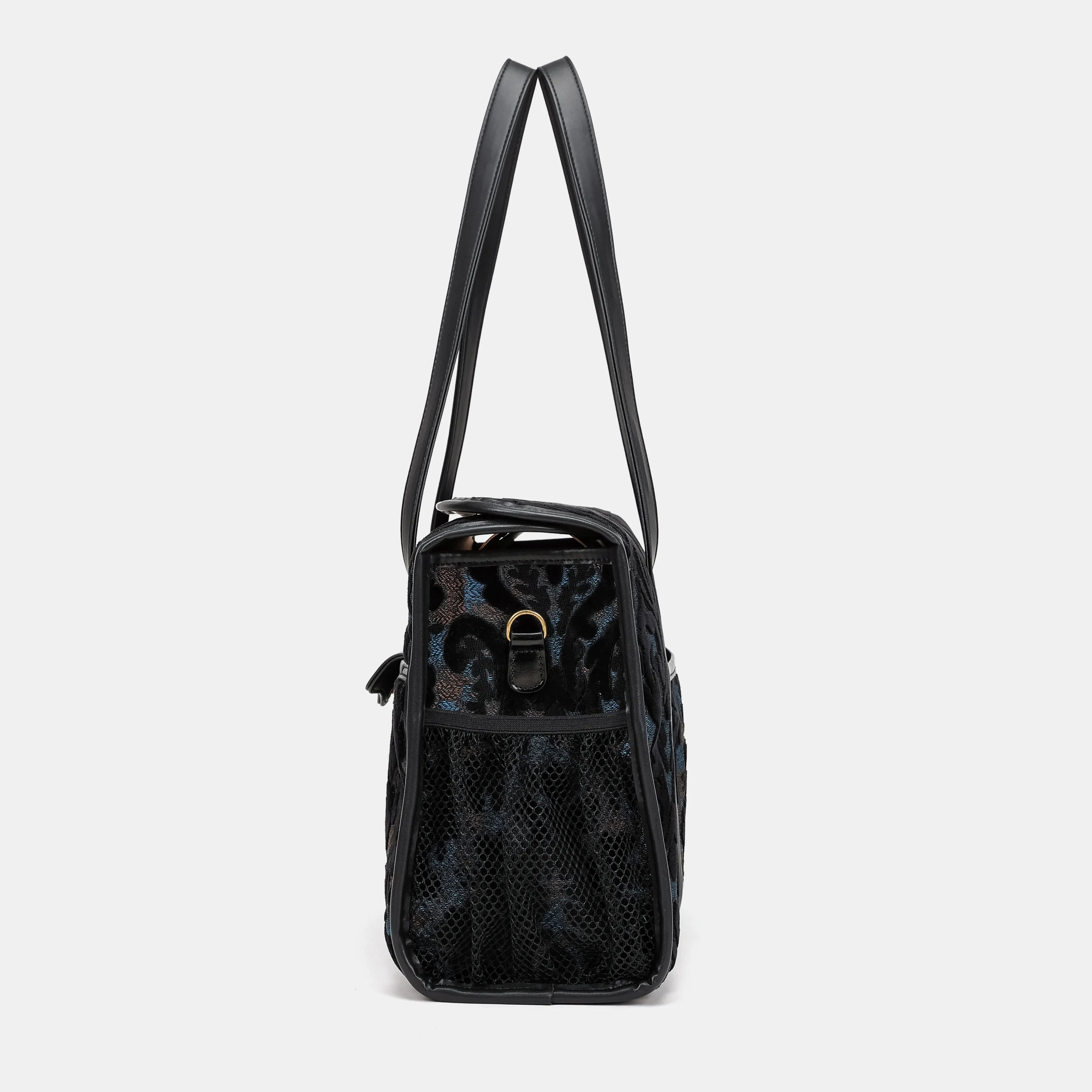 Burnout Velvet Black Vintage Carpet Diaper Bag Carpetbag of America side