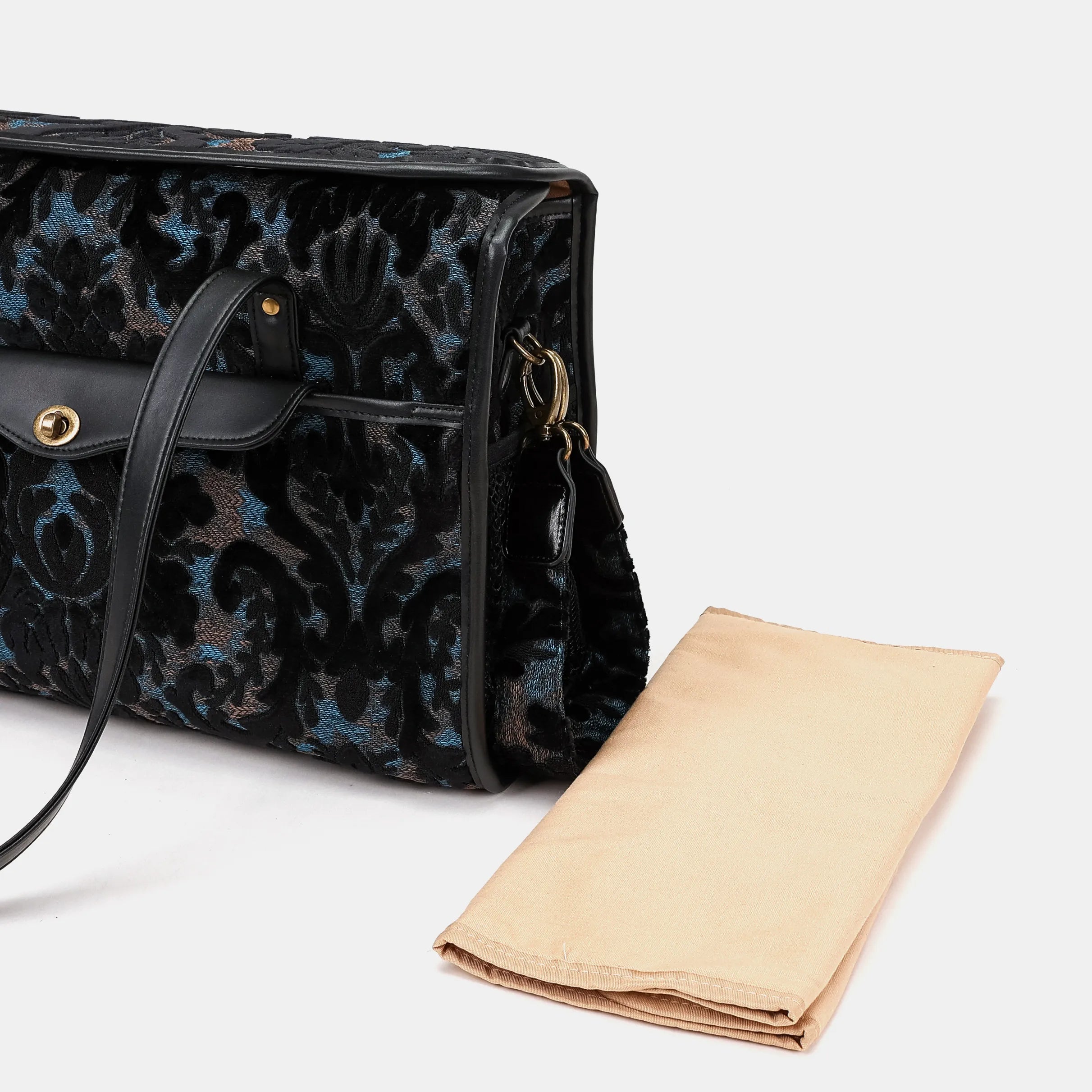 Burnout Velvet Black Vintage Carpet Diaper Bag Carpetbag of America changing mat