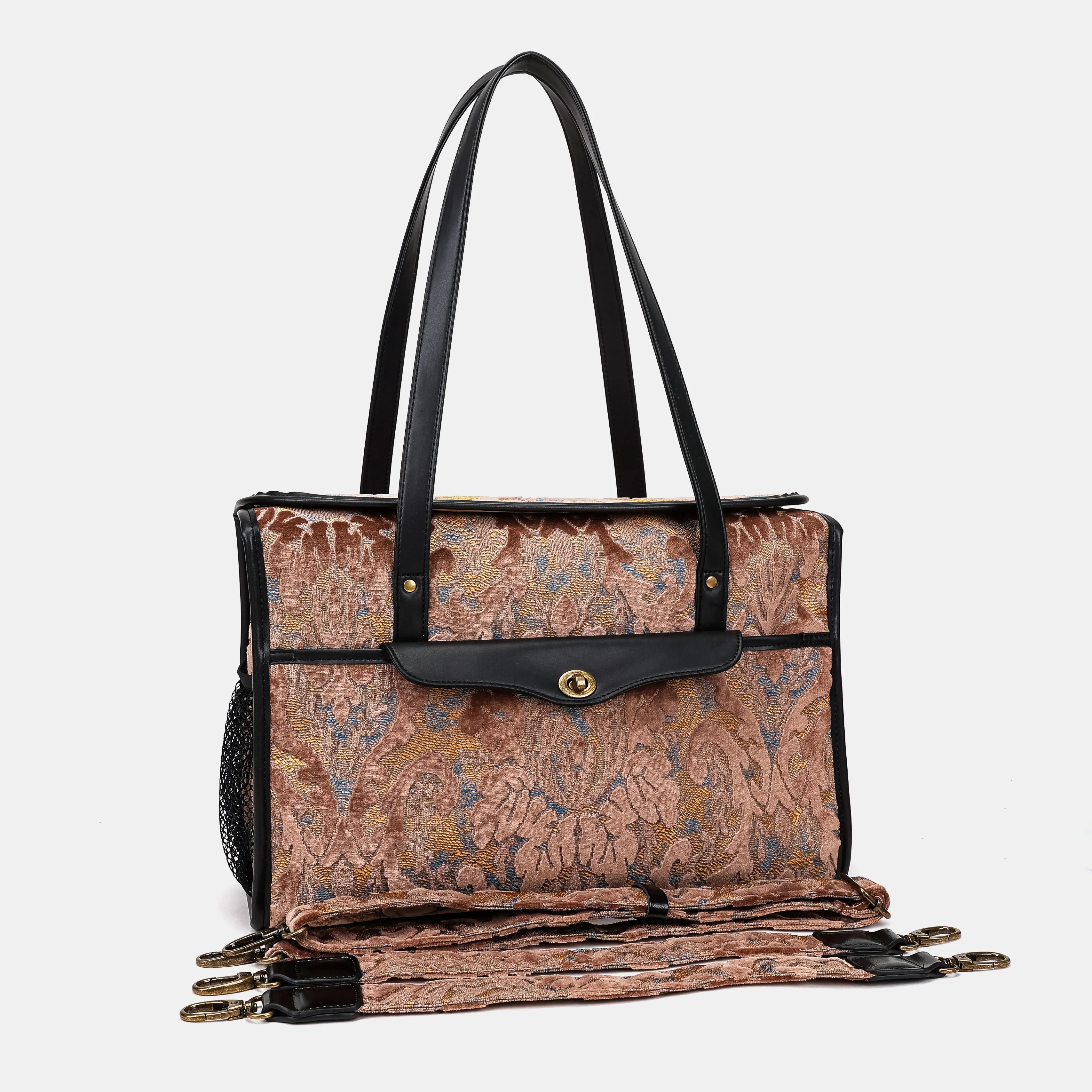 Burnout Velvet Camel Vintage Carpet Diaper Bag of America with straps