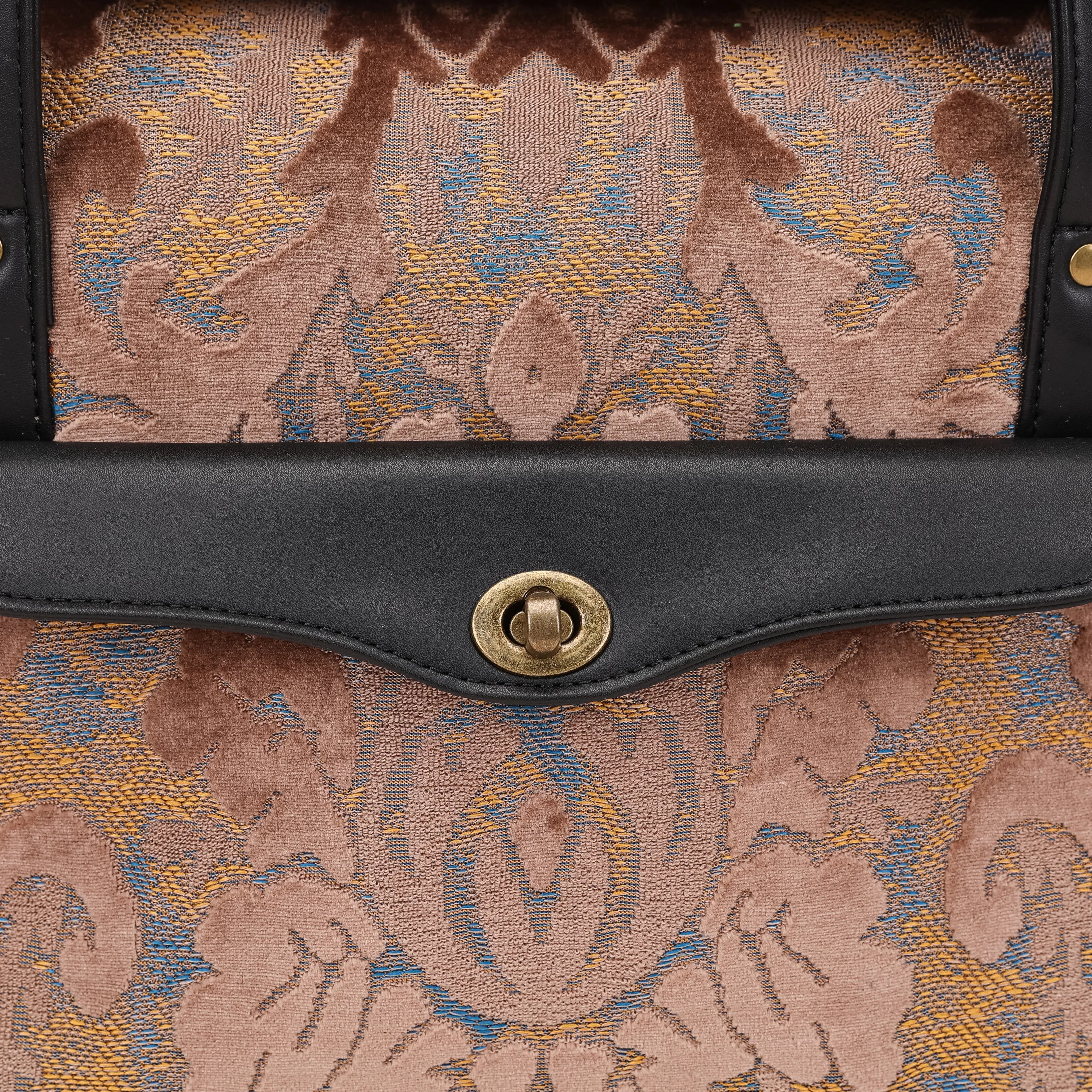 Burnout Velvet Camel Vintage Carpet Diaper Bag of America closure