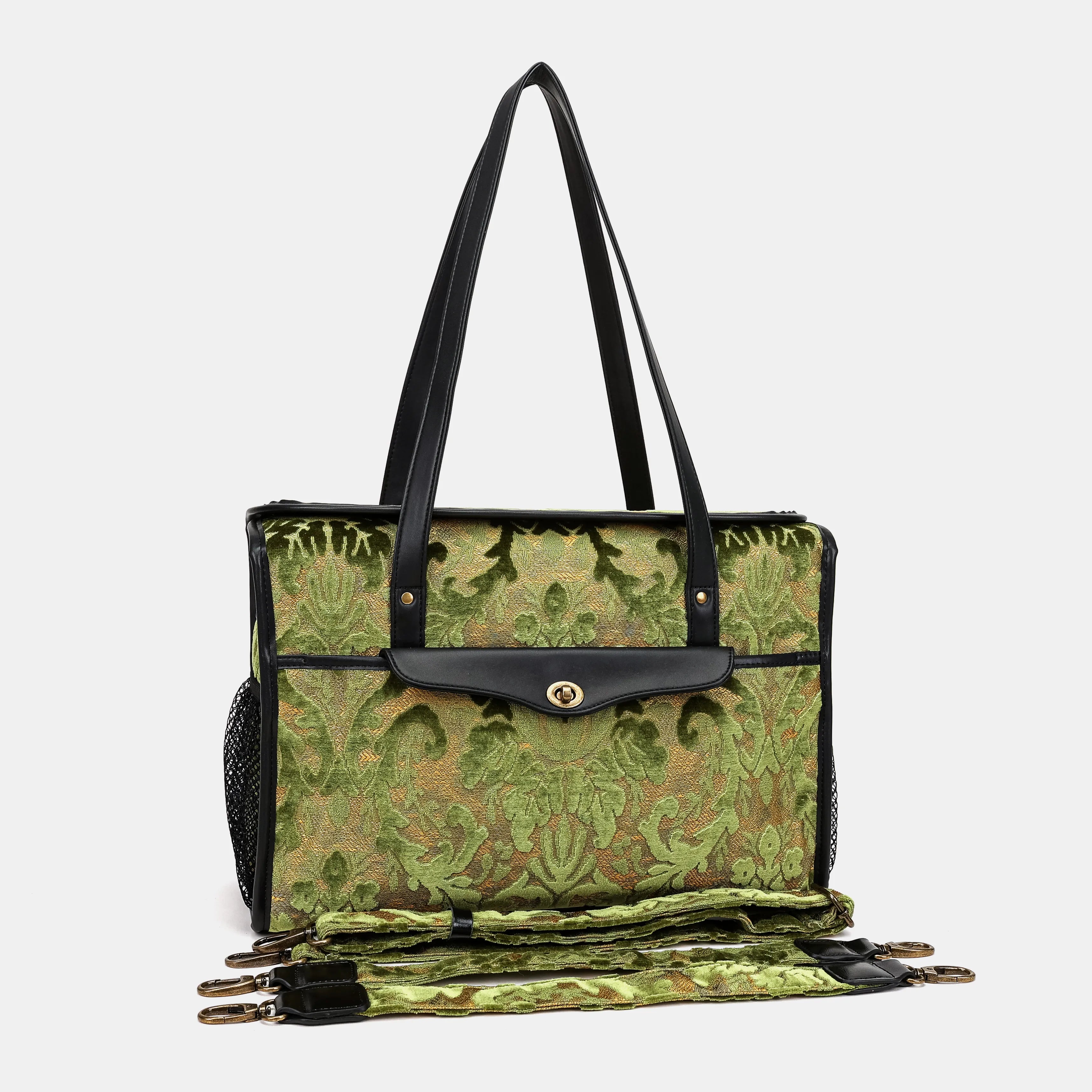 Burnout Velvet Fern Green Vintage Carpet Diaper Bag of America with straps
