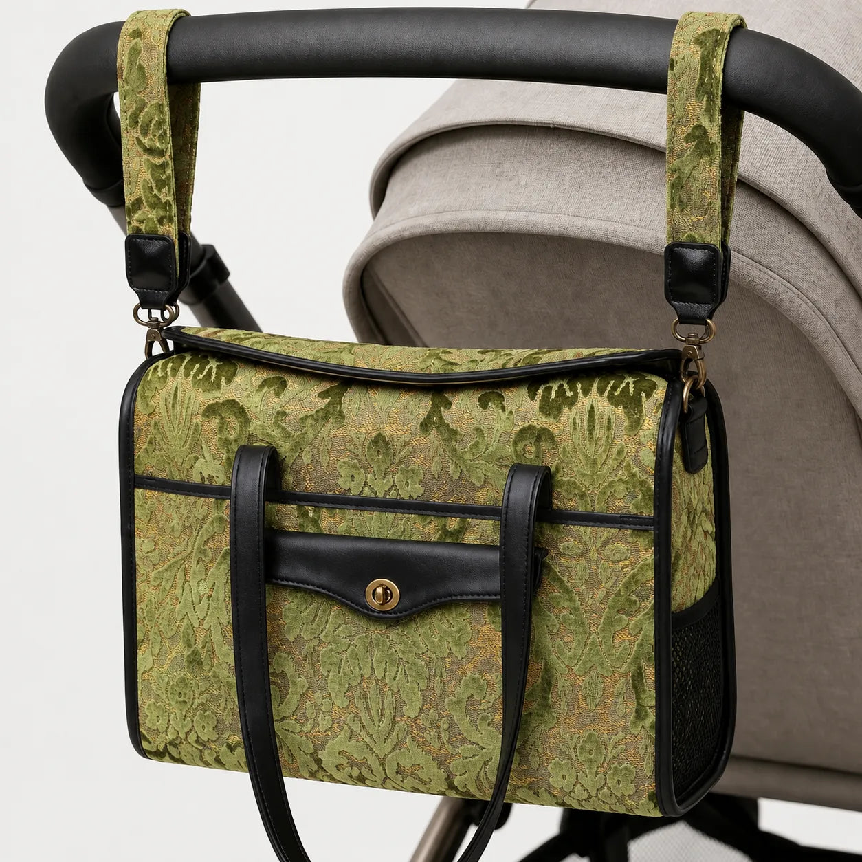 Burnout Velvet Fern Green Vintage Carpet Diaper Bag of America hang
