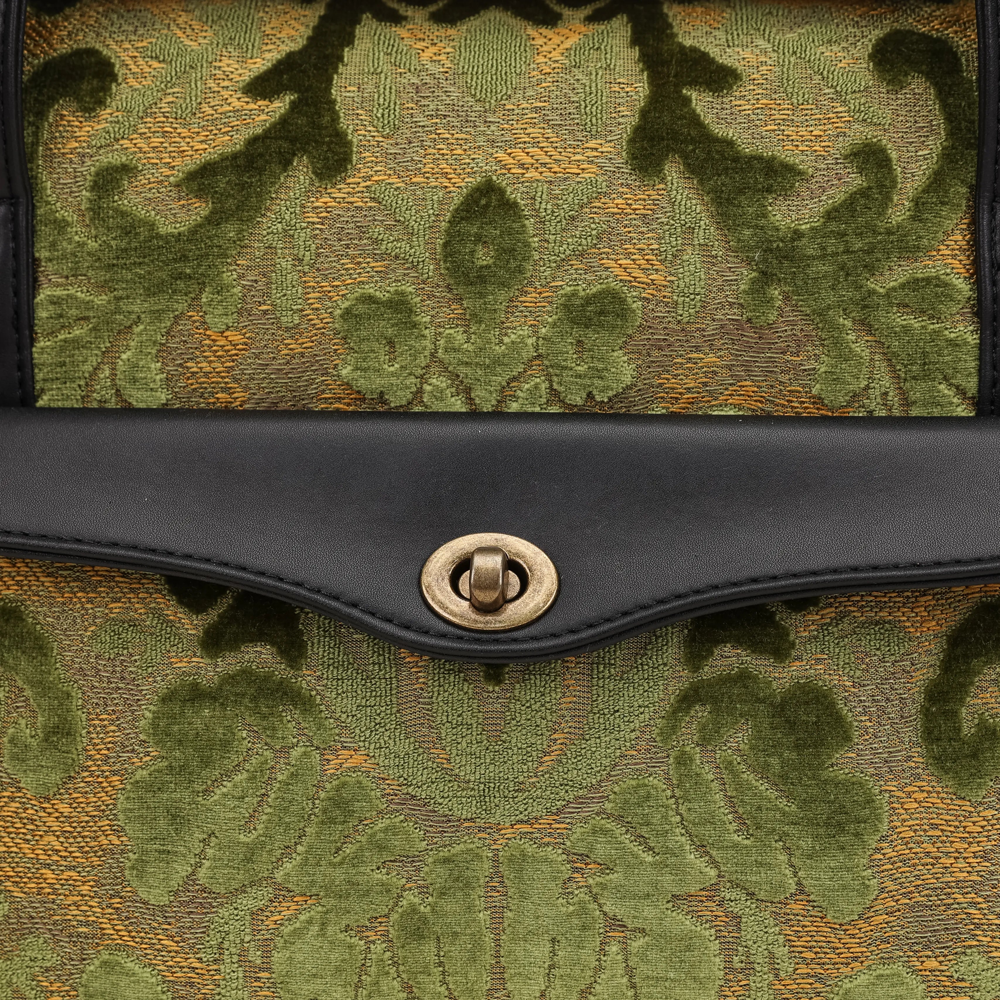 Burnout Velvet Fern Green Vintage Carpet Diaper Bag of America closure