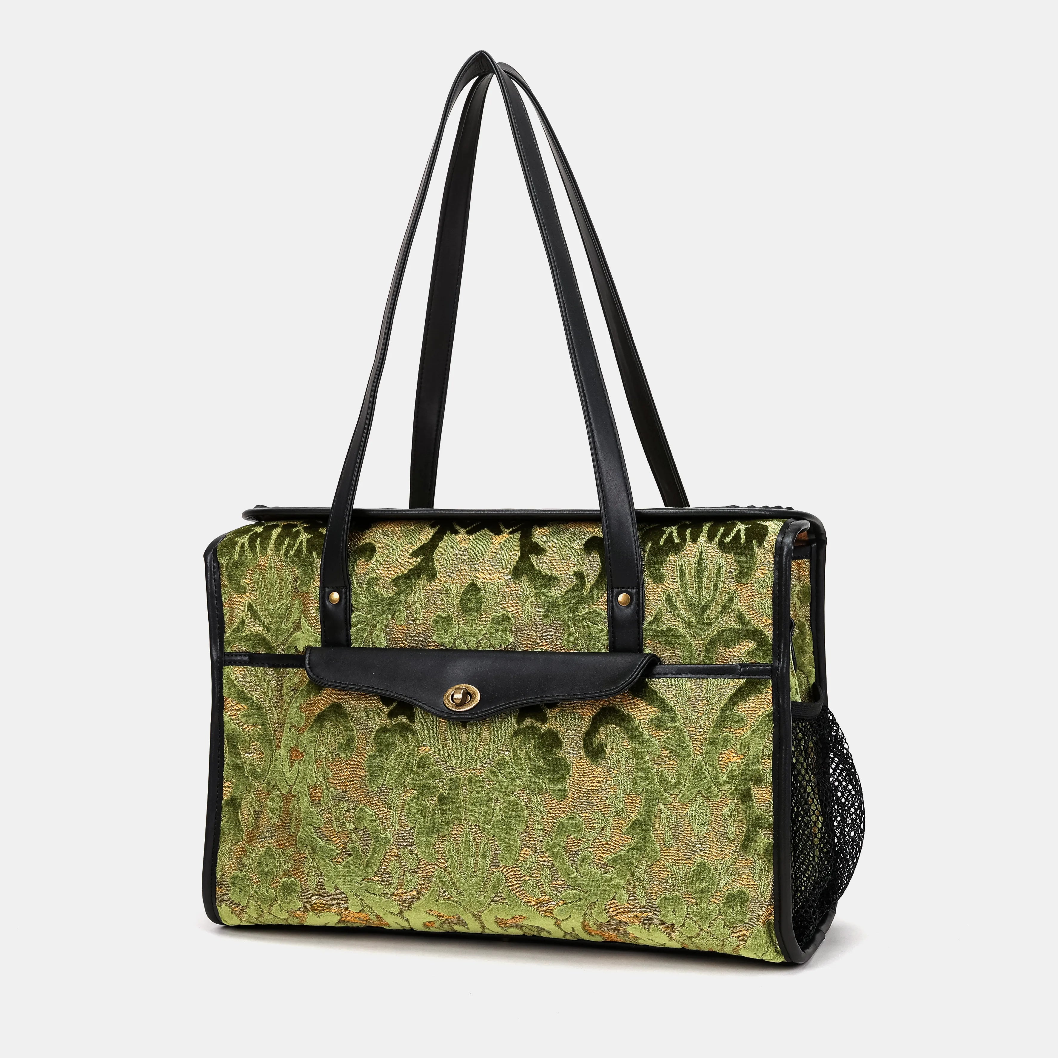 Burnout Velvet Fern Green Vintage Carpet Diaper Bag of America front side