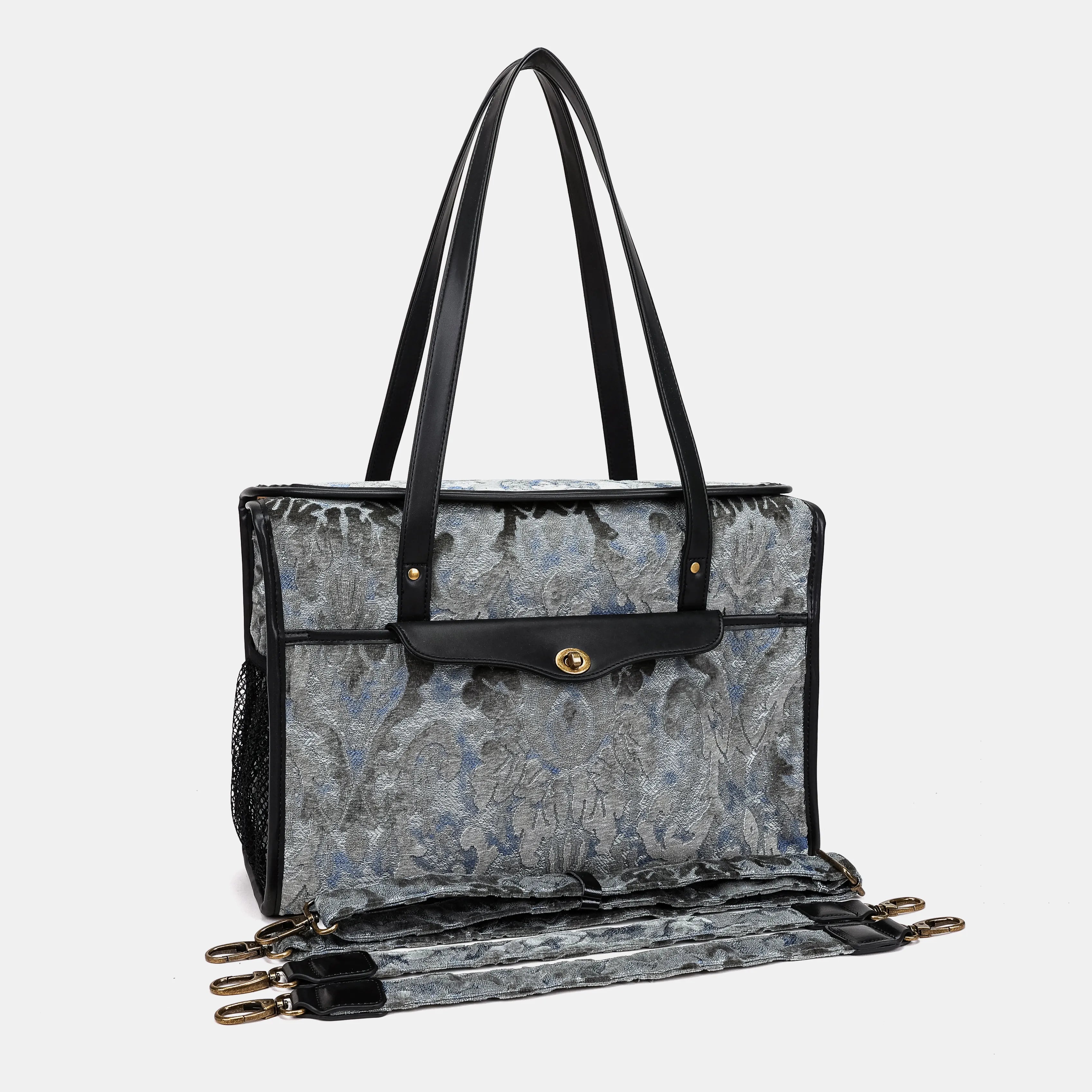 Burnout Velvet Steel Blue Vintage Carpet Diaper Bag of America with straps