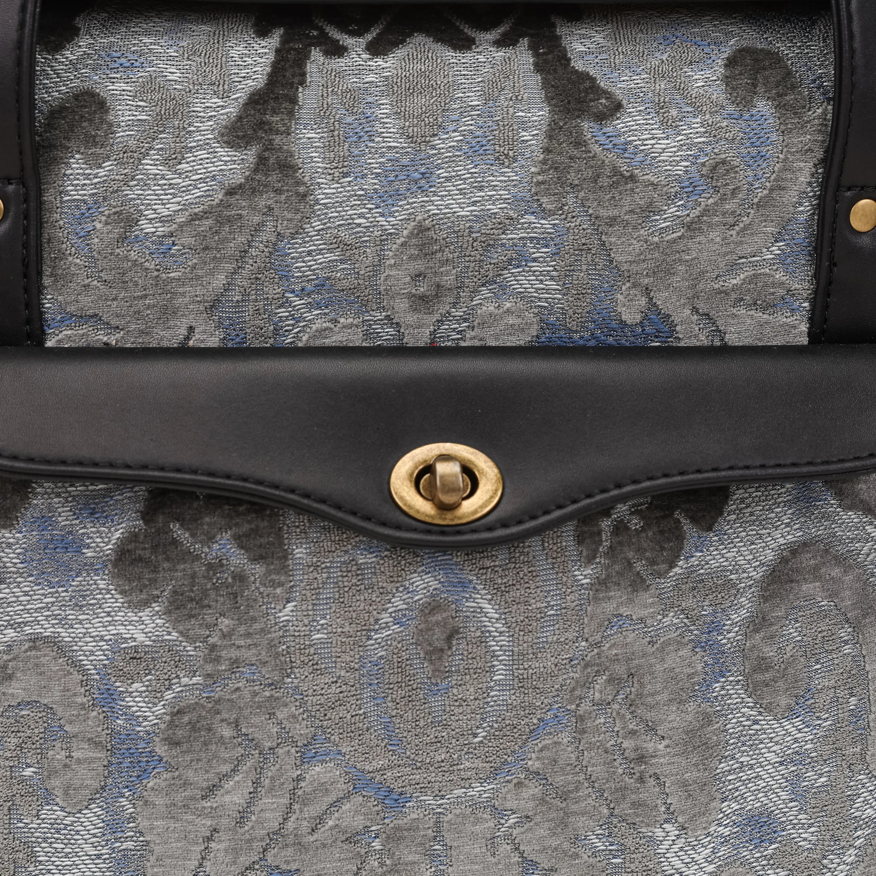 Burnout Velvet Steel Blue Vintage Carpet Diaper Bag of America closure
