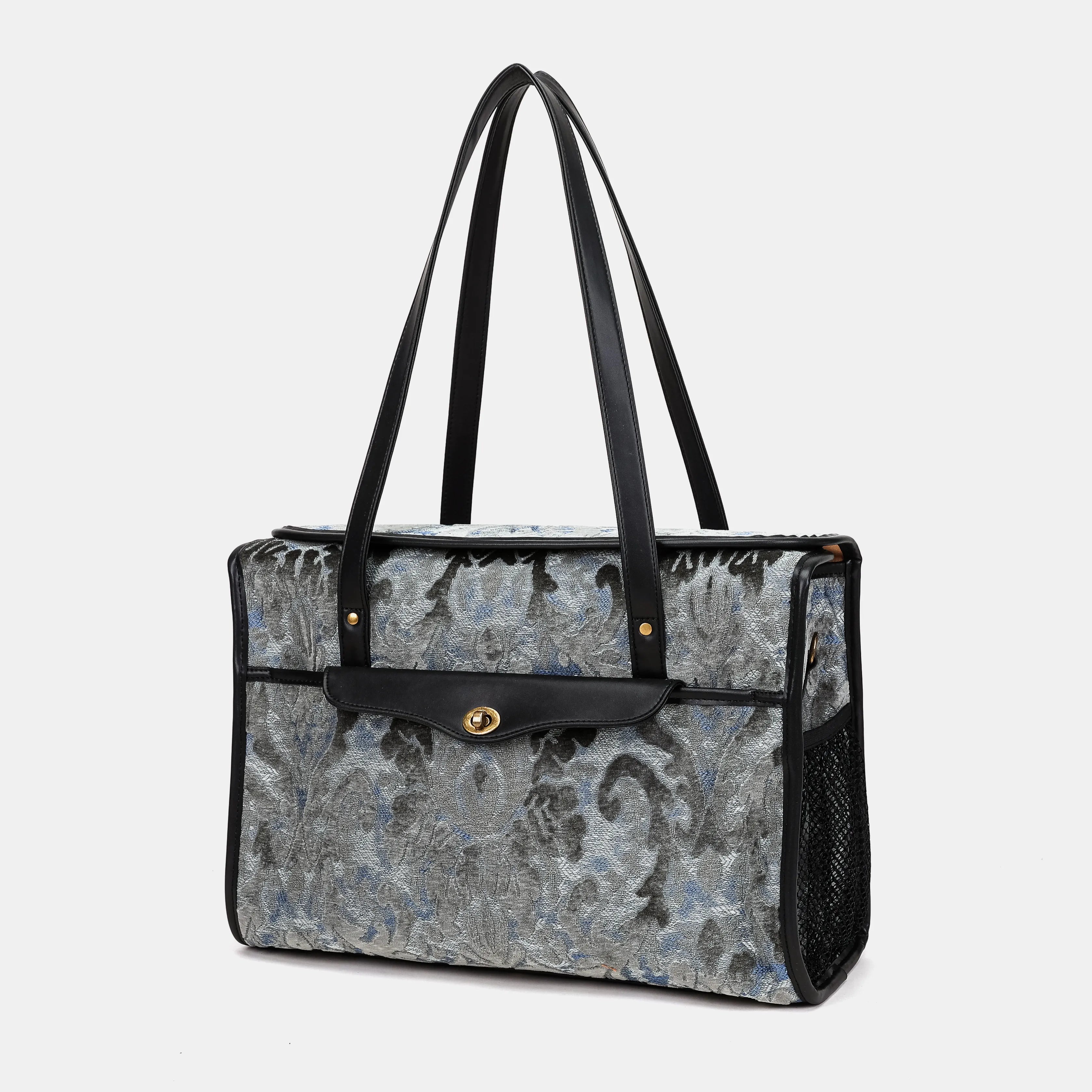 Burnout Velvet Steel Blue Vintage Carpet Diaper Bag of America front side