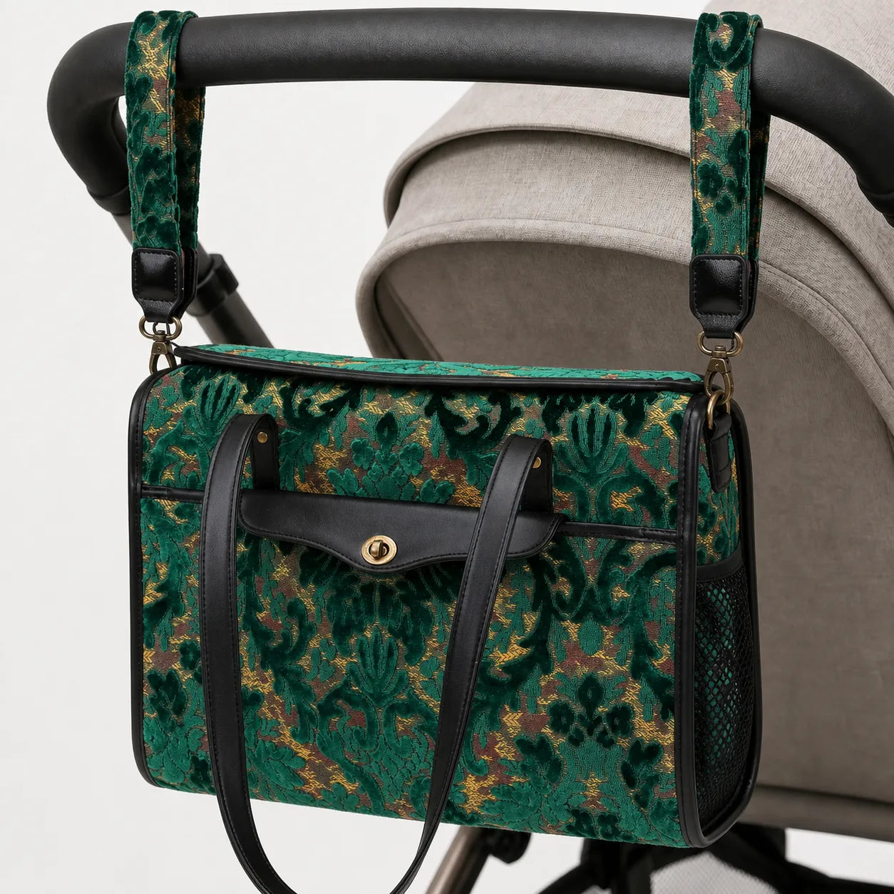 Burnout Velvet Jade Green Vintage Carpet Diaper Bag of America hang