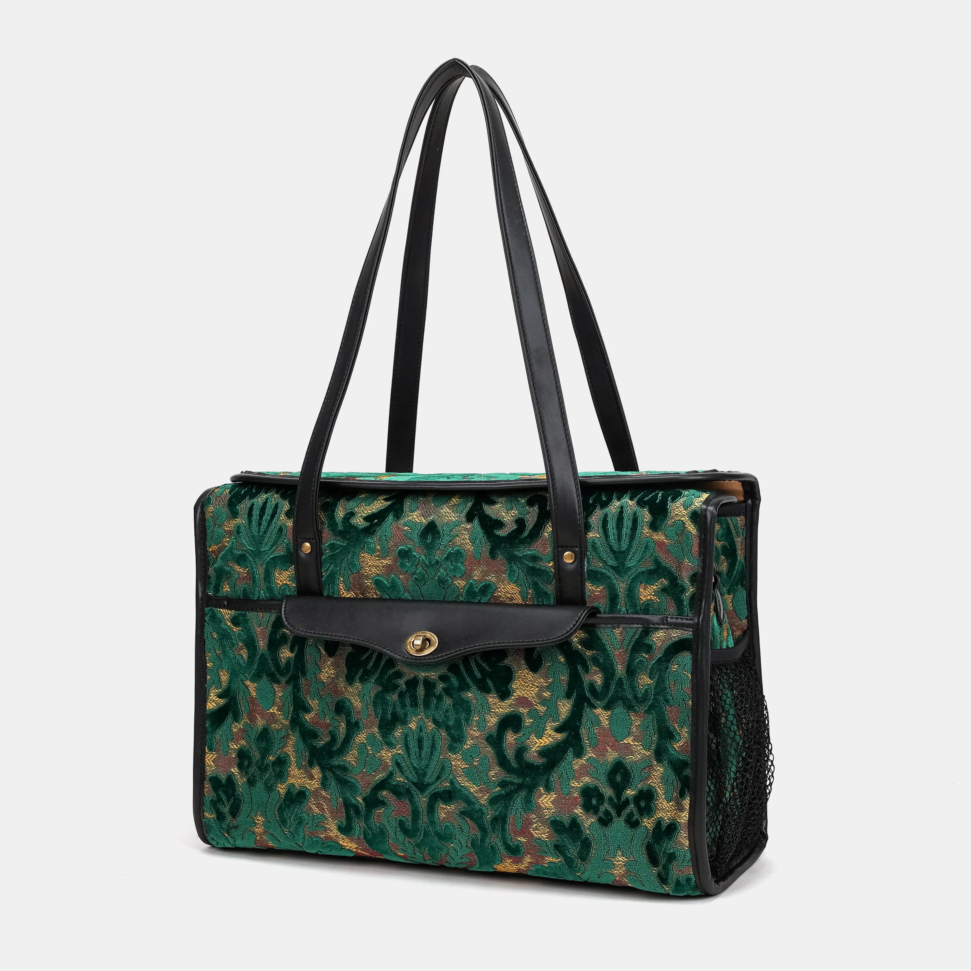 Burnout Velvet Jade Green Vintage Carpet Diaper Bag of America front side