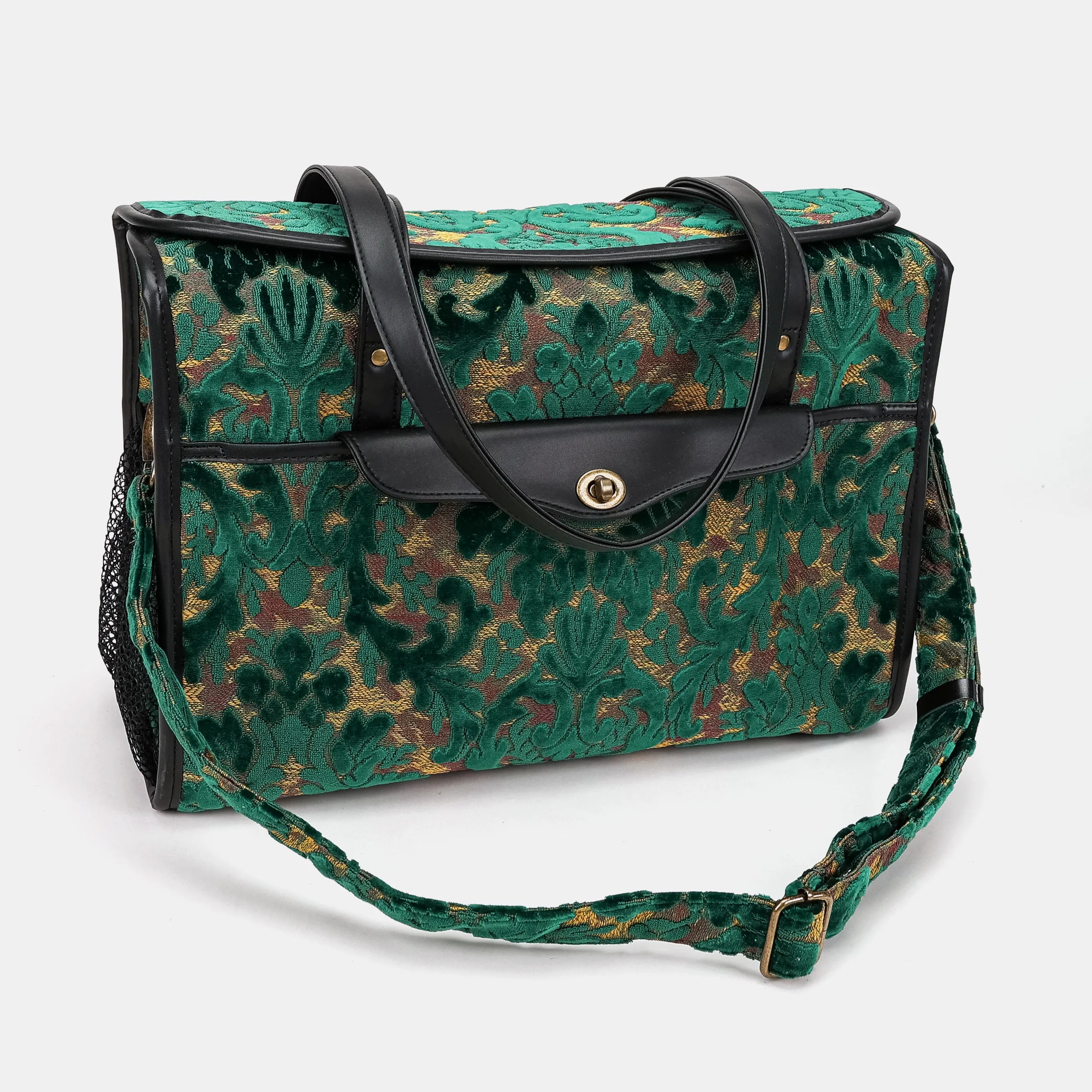 Burnout Velvet Jade Green Vintage Carpet Diaper Bag of America with shoulder strap