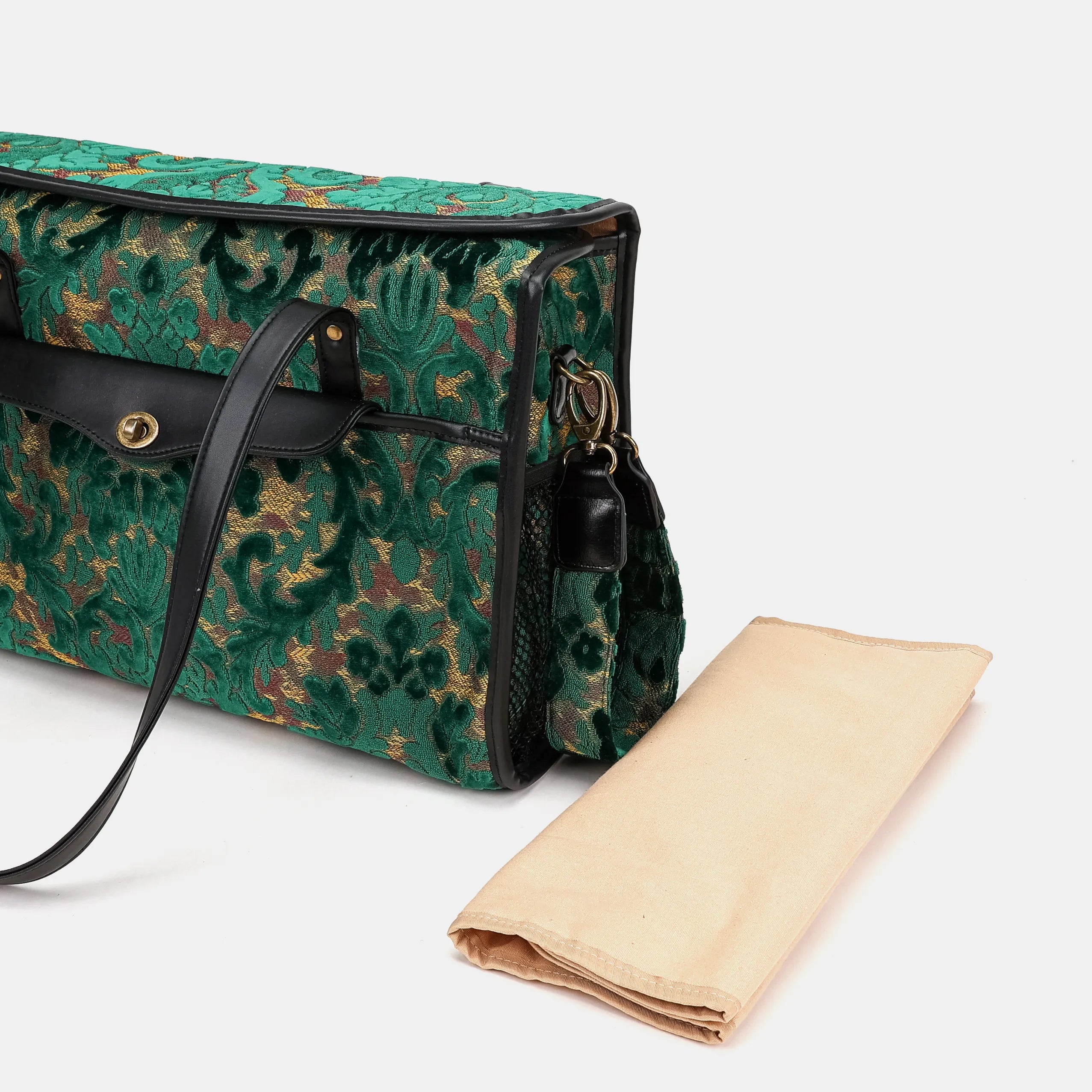 Burnout Velvet Jade Green Vintage Carpet Diaper Bag of America changing mat