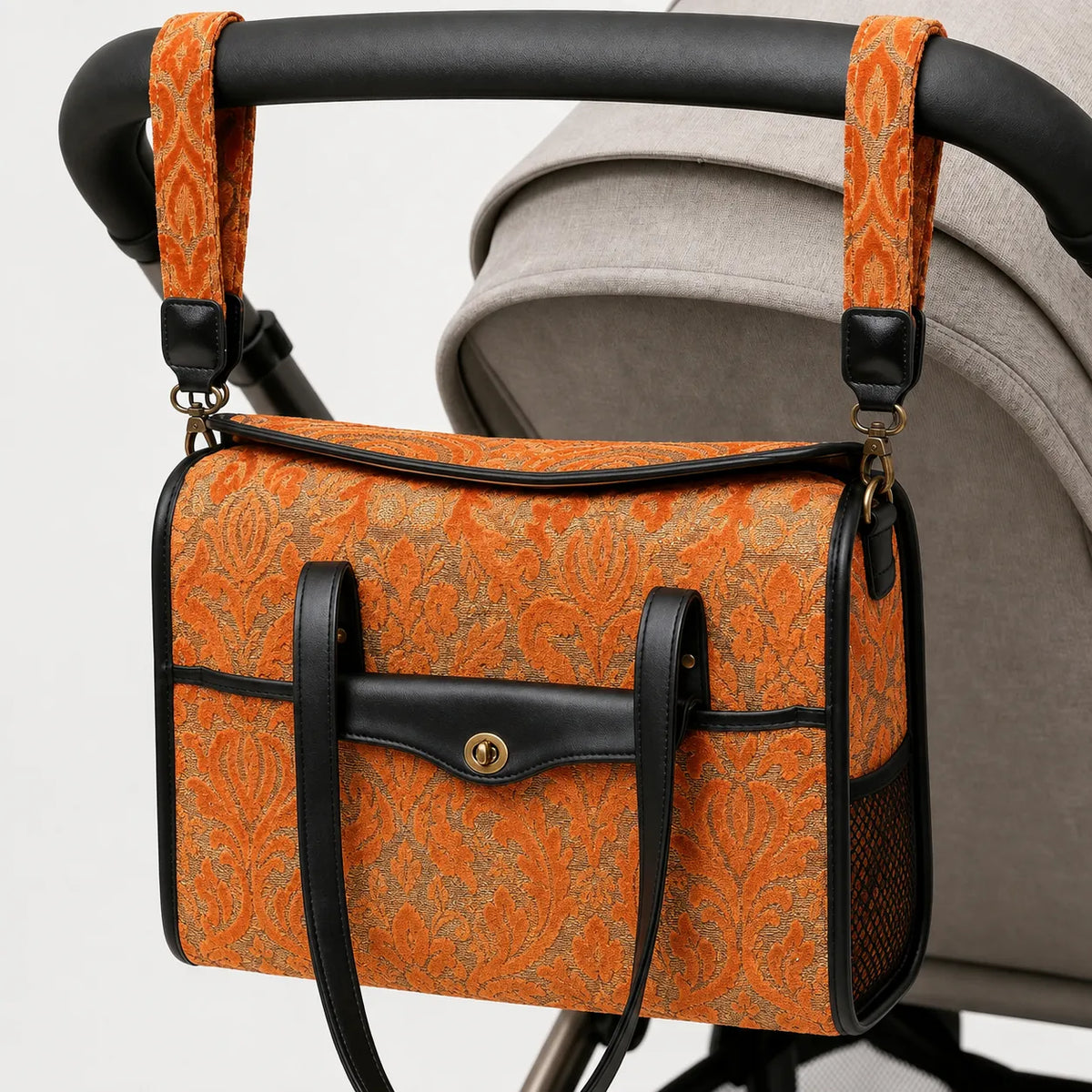 Burnout Velvet Orange Vintage Carpet Diaper Bag Carpetbag of America hang