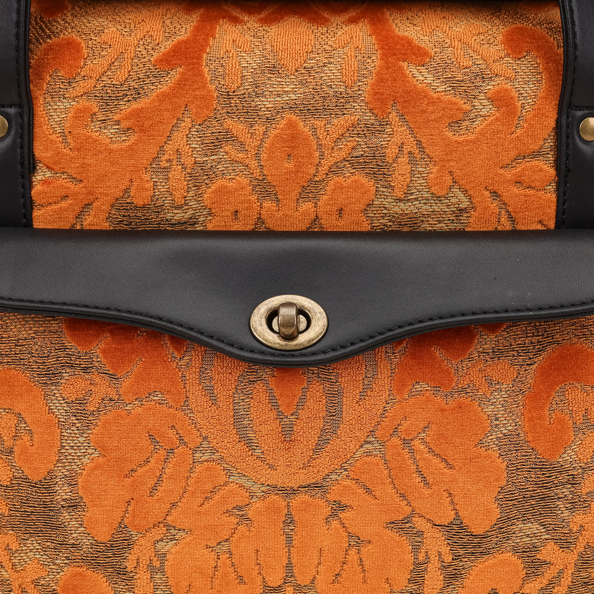 Burnout Velvet Orange Vintage Carpet Diaper Bag Carpetbag of America closure