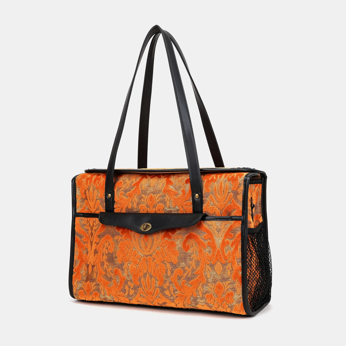 Burnout Velvet Orange Vintage Carpet Diaper Bag Carpetbag of America front side