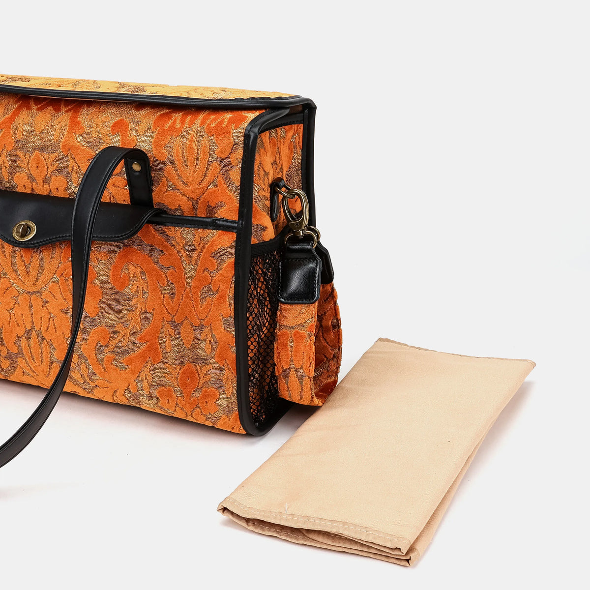 Burnout Velvet Orange Vintage Carpet Diaper Bag Carpetbag of America changing mat