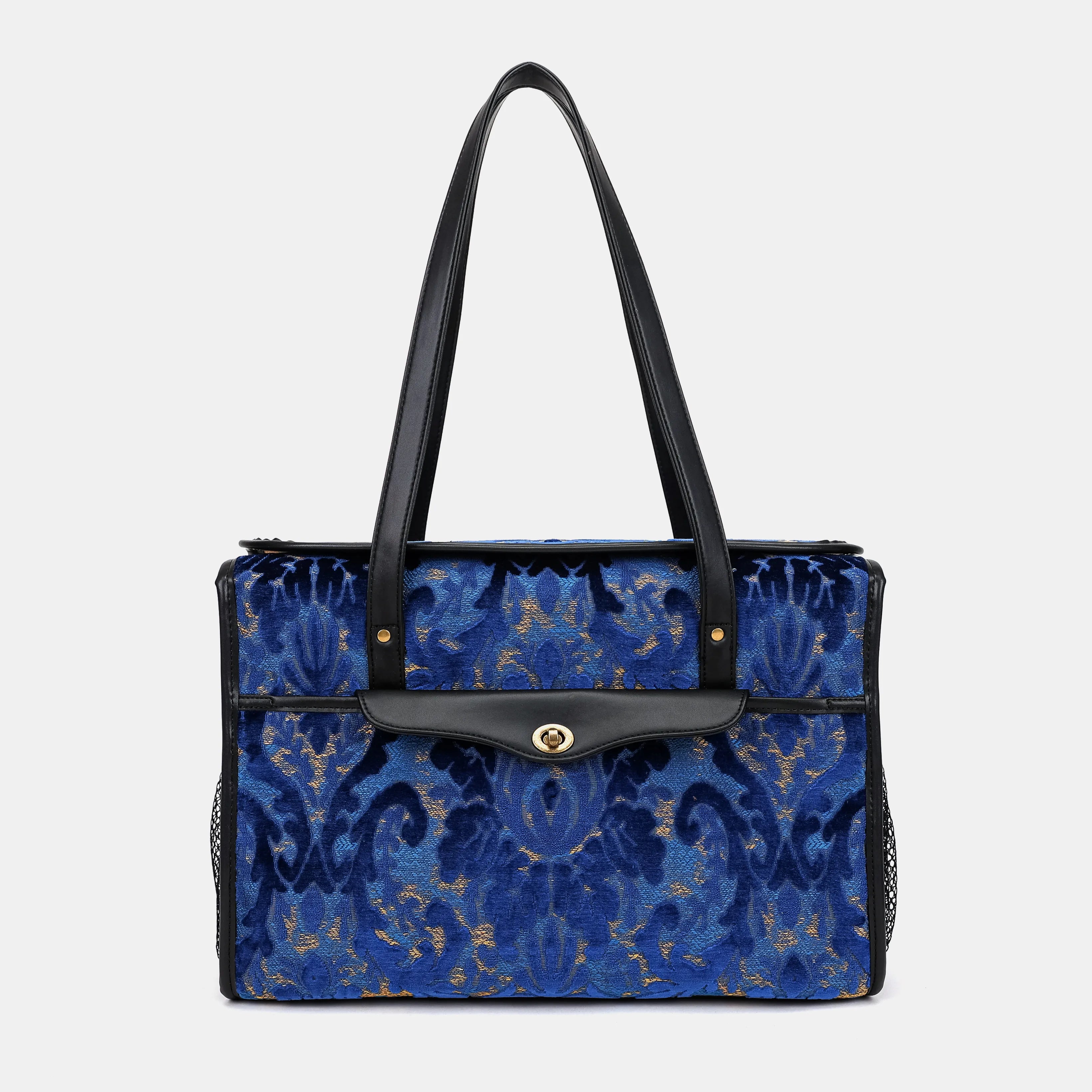 Burnout Velvet Navy Vintage Carpet Diaper Bag Carpetbag of America main