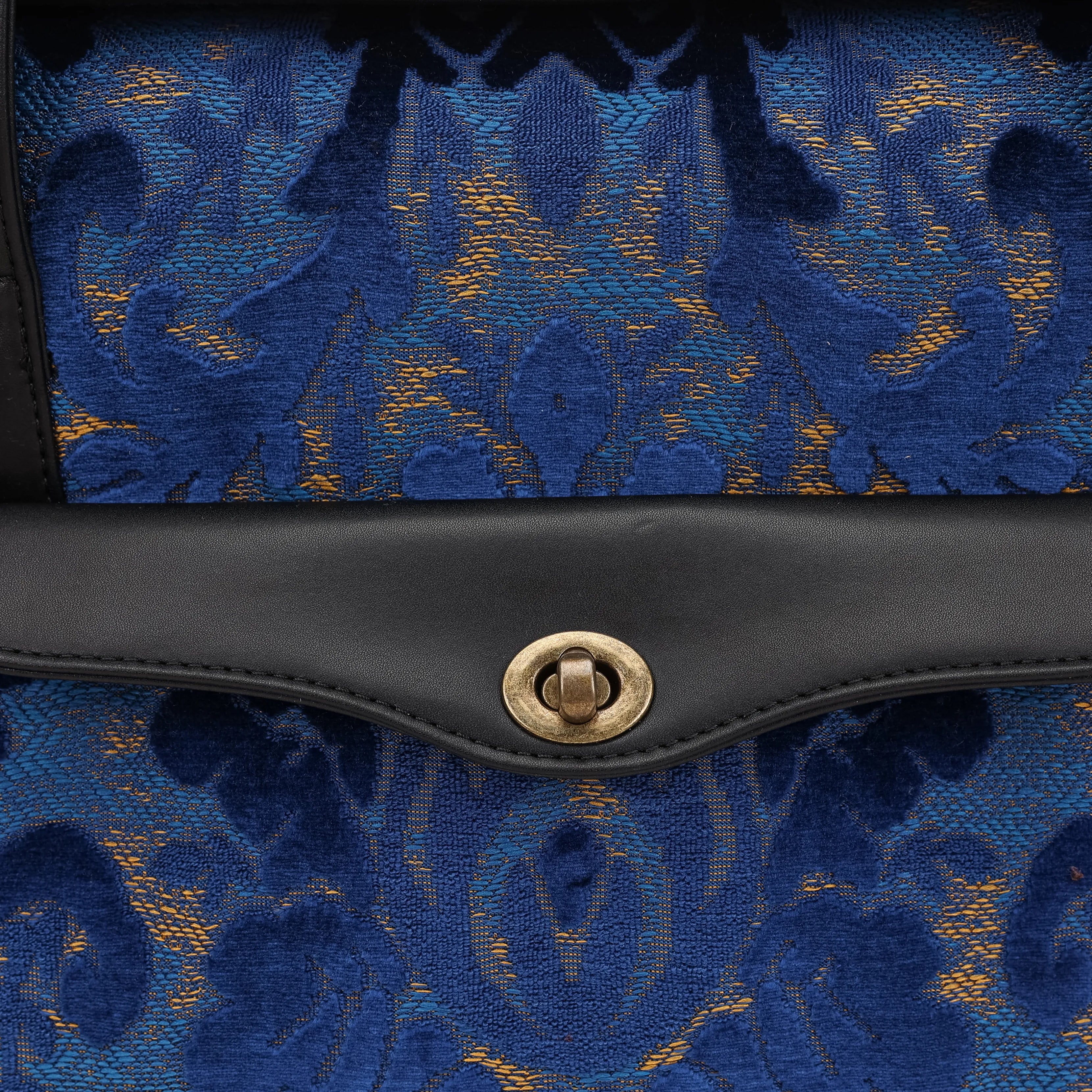 Burnout Velvet Navy Vintage Carpet Diaper Bag Carpetbag of America closure