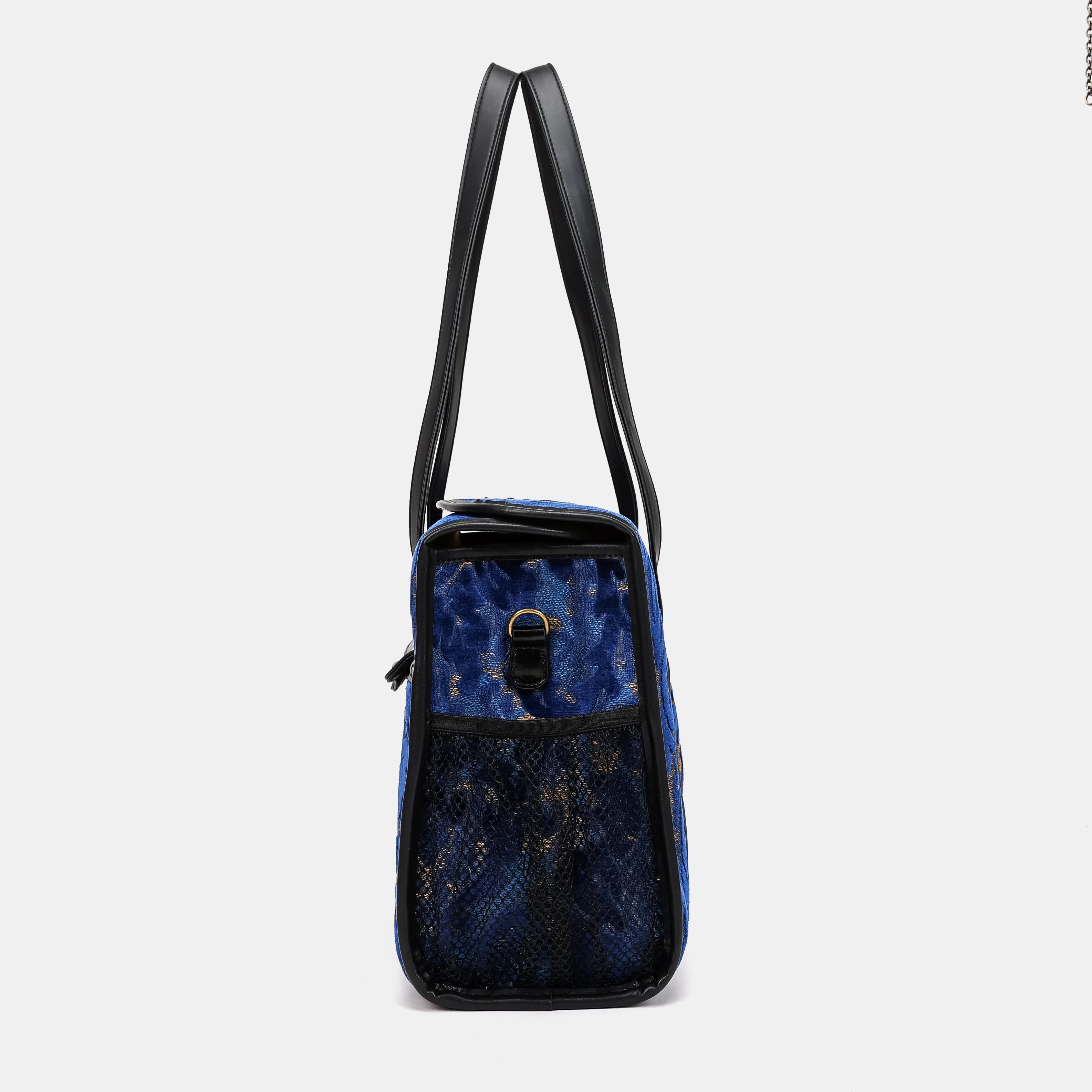 Burnout Velvet Navy Vintage Carpet Diaper Bag Carpetbag of America side