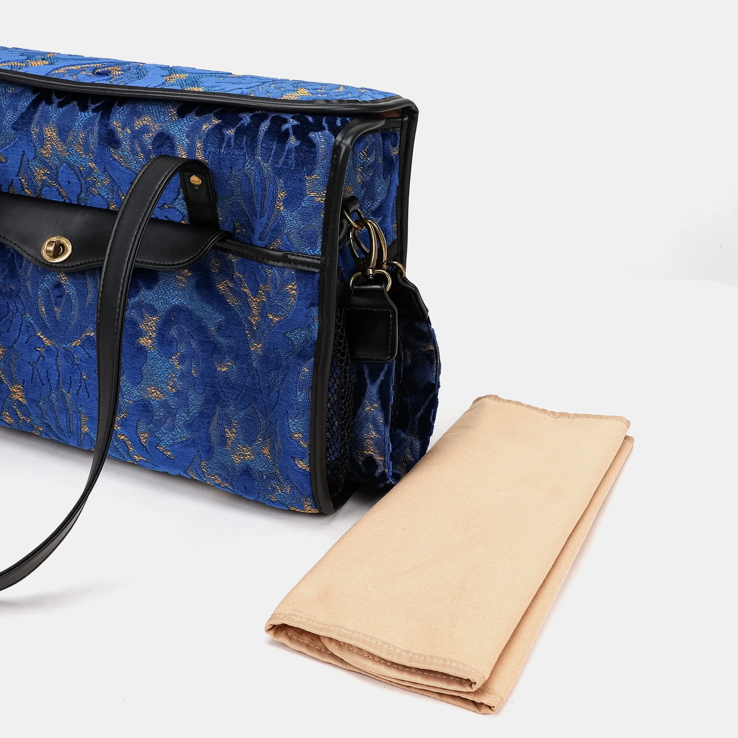 Burnout Velvet Navy Vintage Carpet Diaper Bag Carpetbag of America changing mat