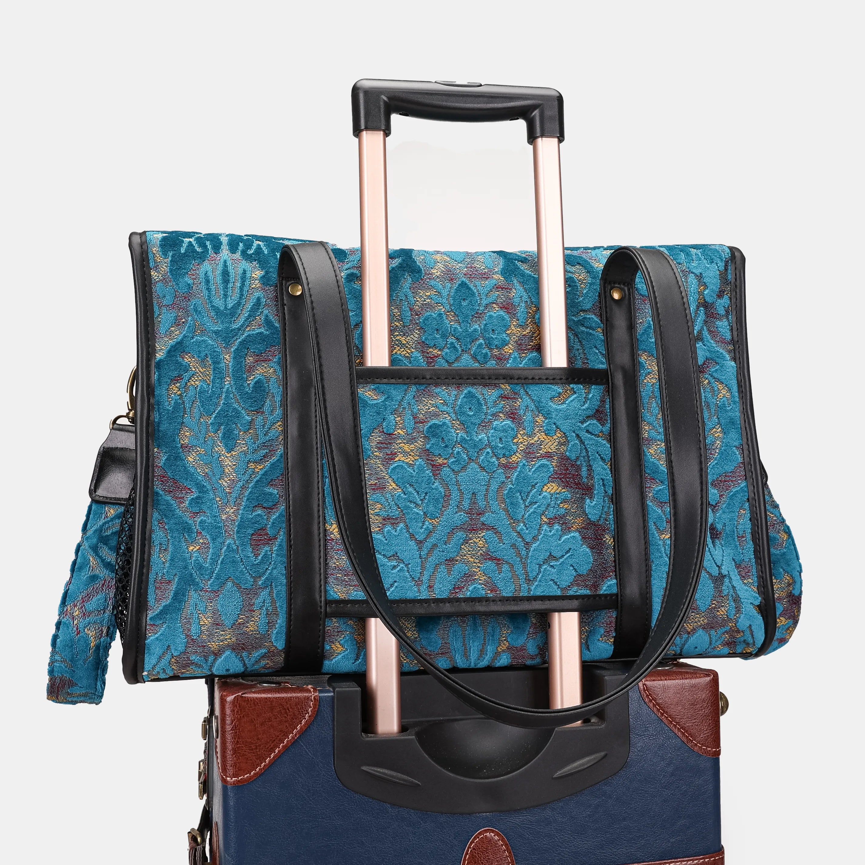 Burnout Velvet Aqua Blue Vintage Carpet Diaper Bag of America luggage sleeve