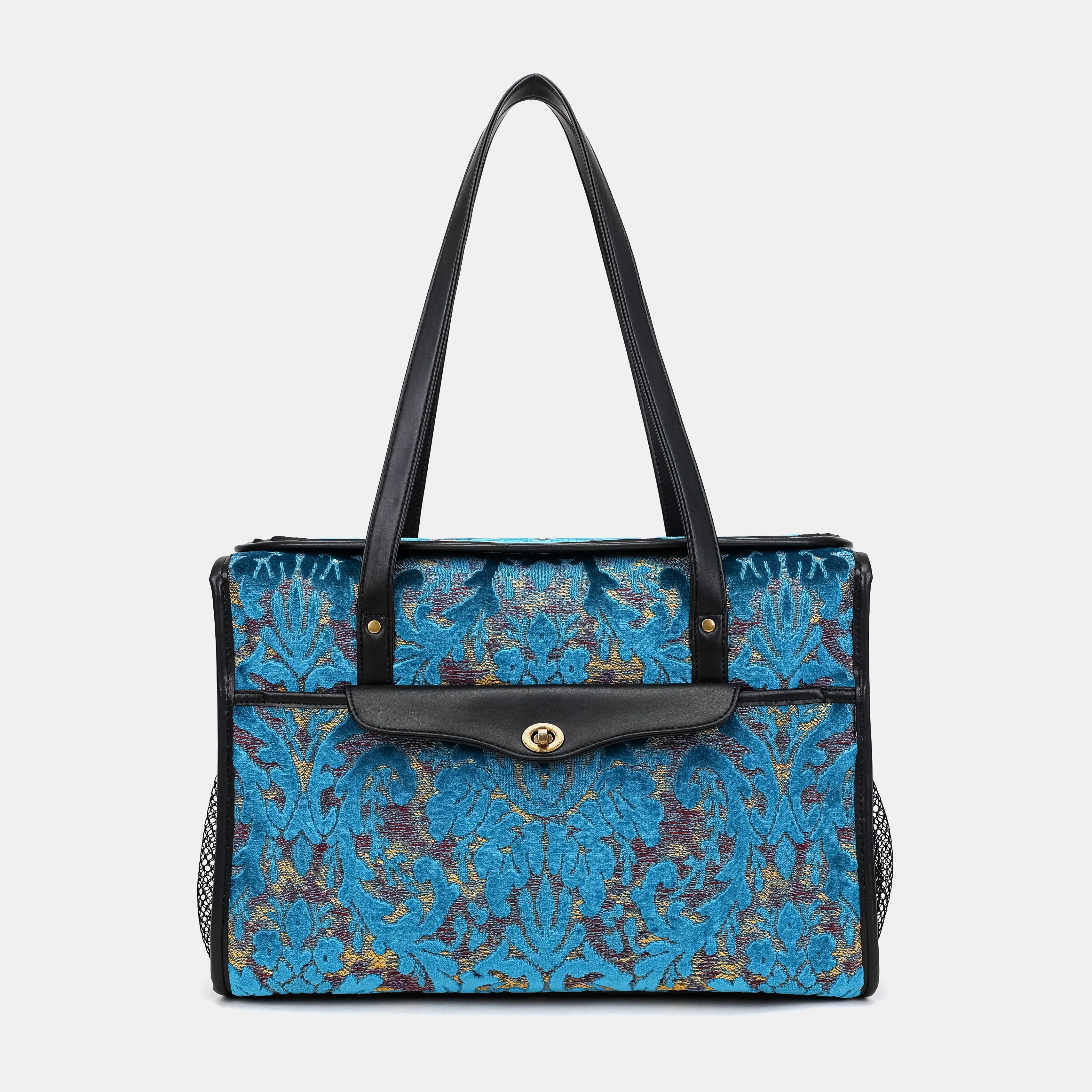 Burnout Velvet Aqua Blue Vintage Carpet Diaper Bag of America main