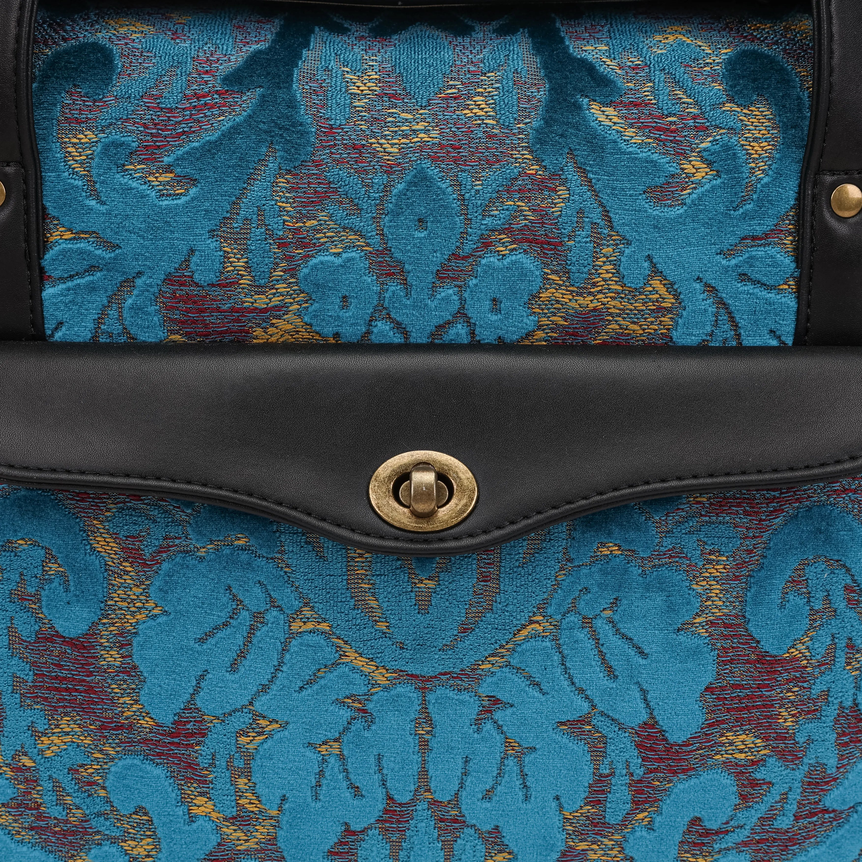 Burnout Velvet Aqua Blue Vintage Carpet Diaper Bag of America closure