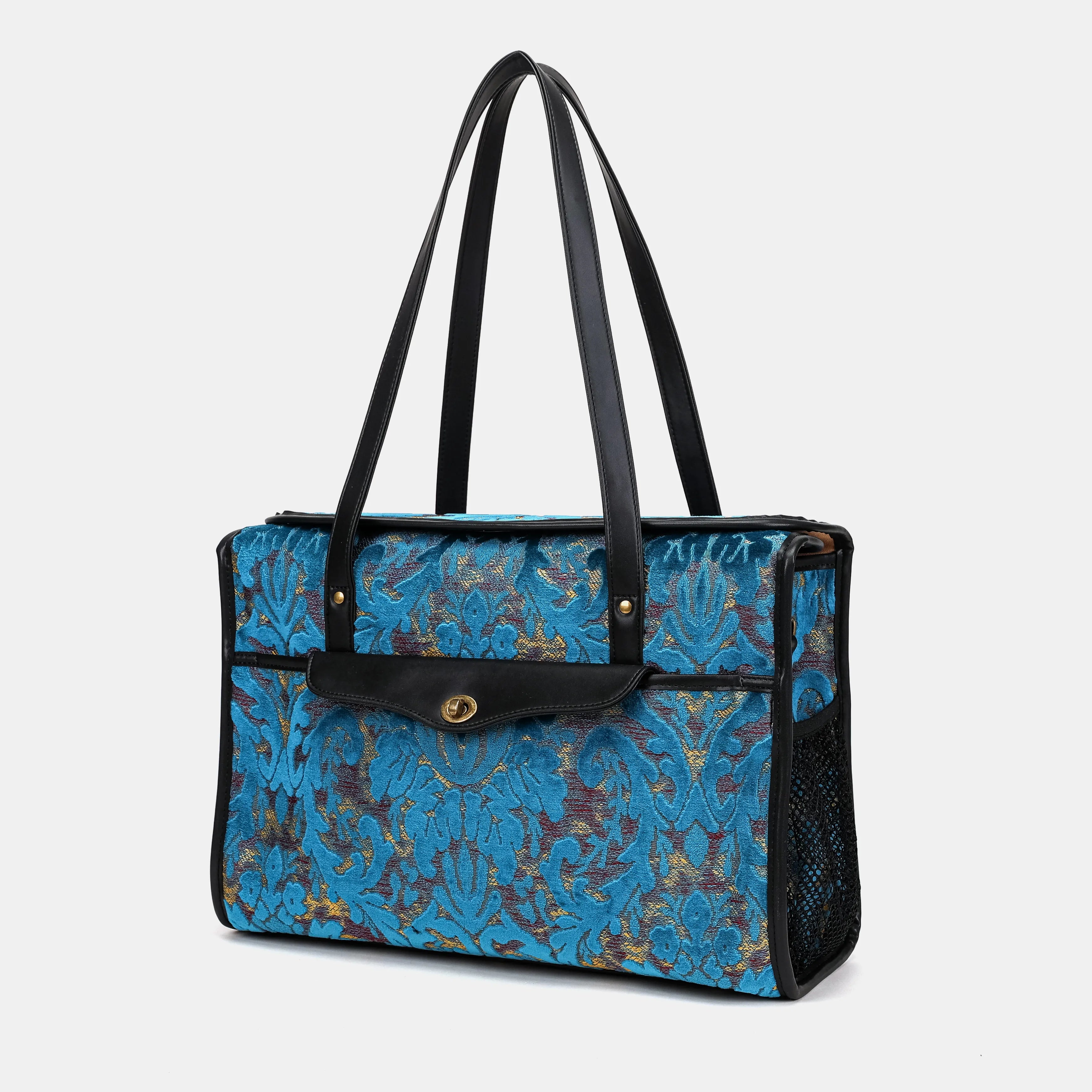 Burnout Velvet Aqua Blue Vintage Carpet Diaper Bag of America front side