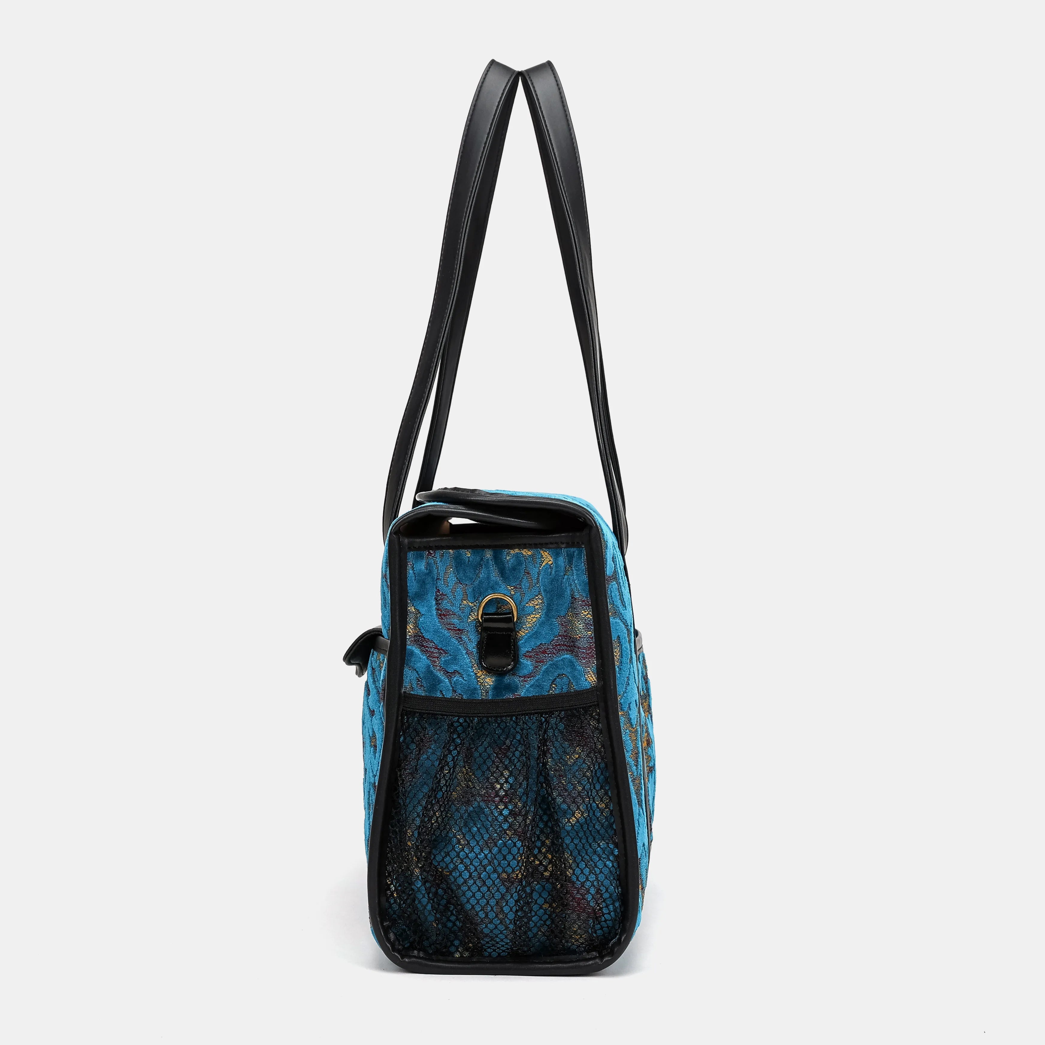 Burnout Velvet Aqua Blue Vintage Carpet Diaper Bag of America side