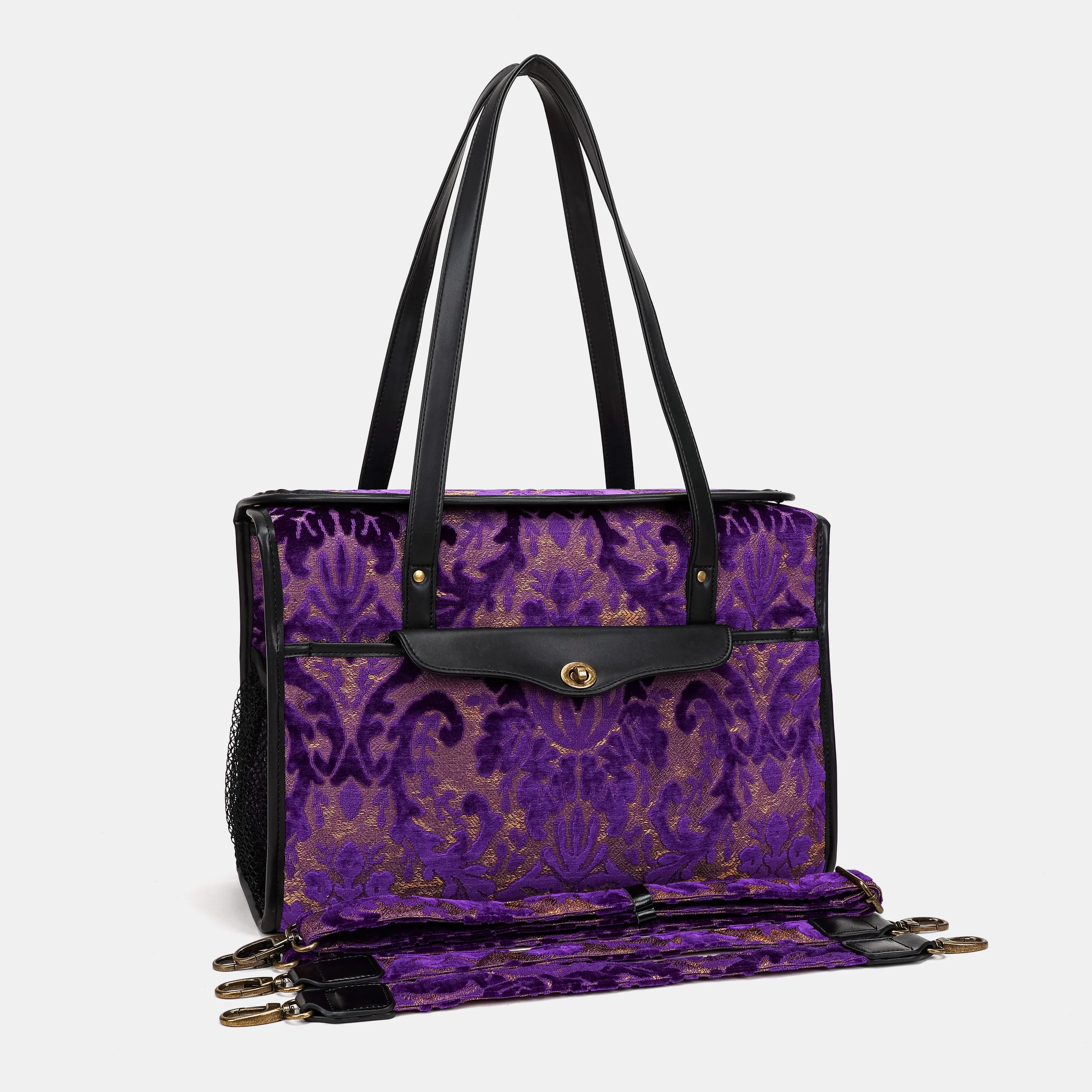 Burnout Velvet Purple Vintage Carpet Diaper Bag Carpetbag of America with straps