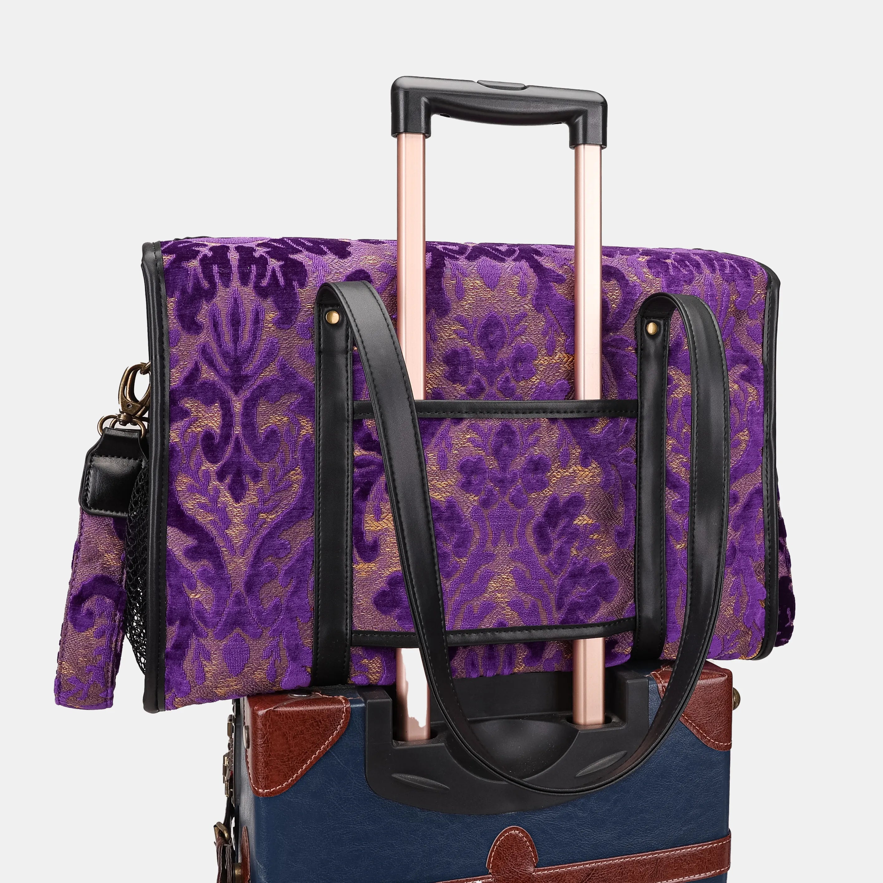 Burnout Velvet Purple Vintage Carpet Diaper Bag Carpetbag of America luggage sleeve