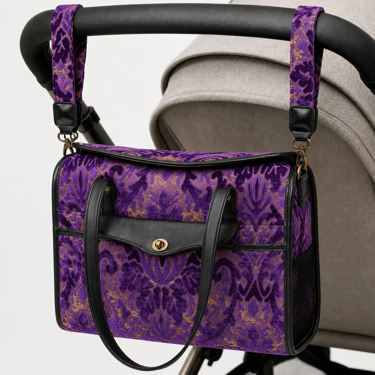 Burnout Velvet Purple Vintage Carpet Diaper Bag Carpetbag of America hang