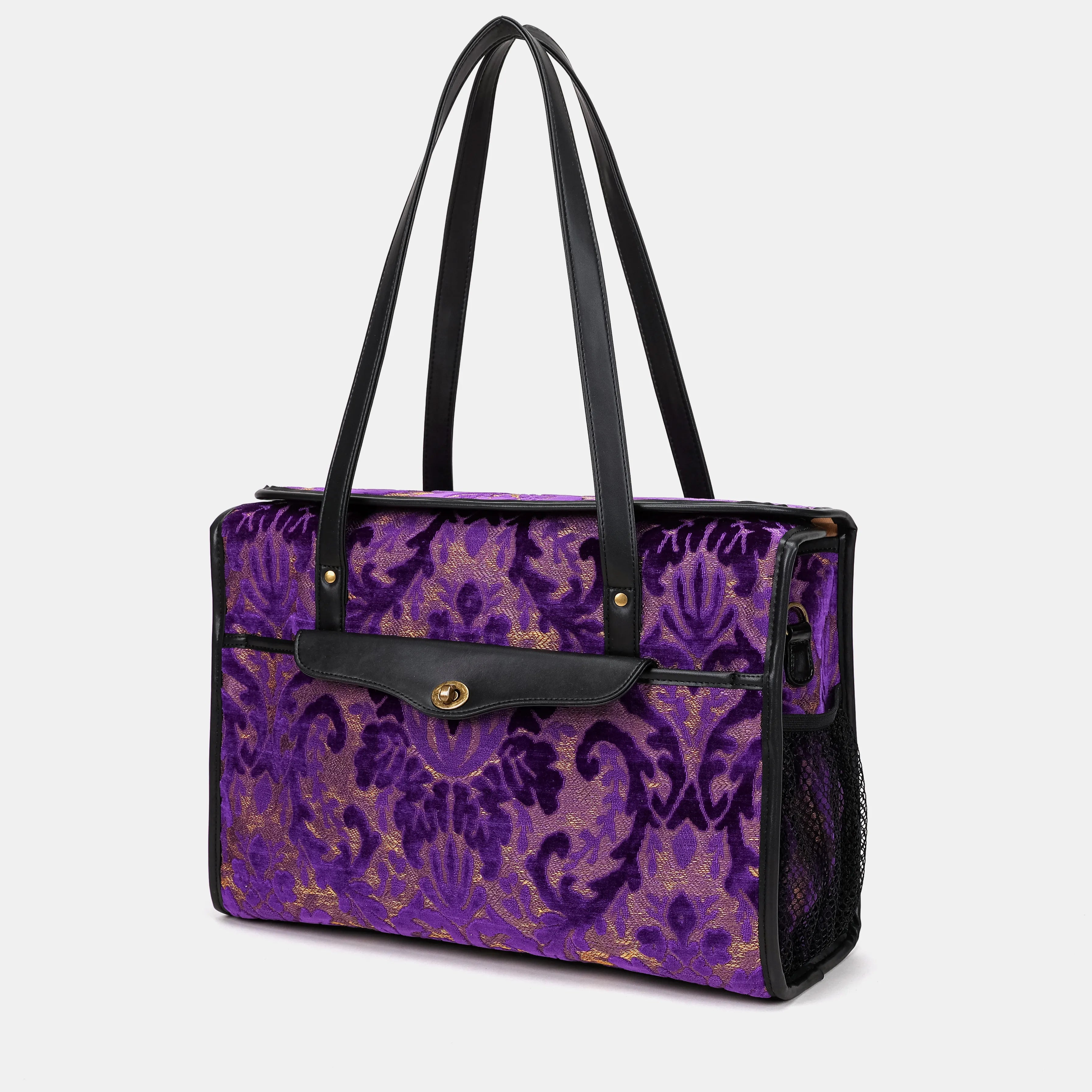 Burnout Velvet Purple Vintage Carpet Diaper Bag Carpetbag of America front side