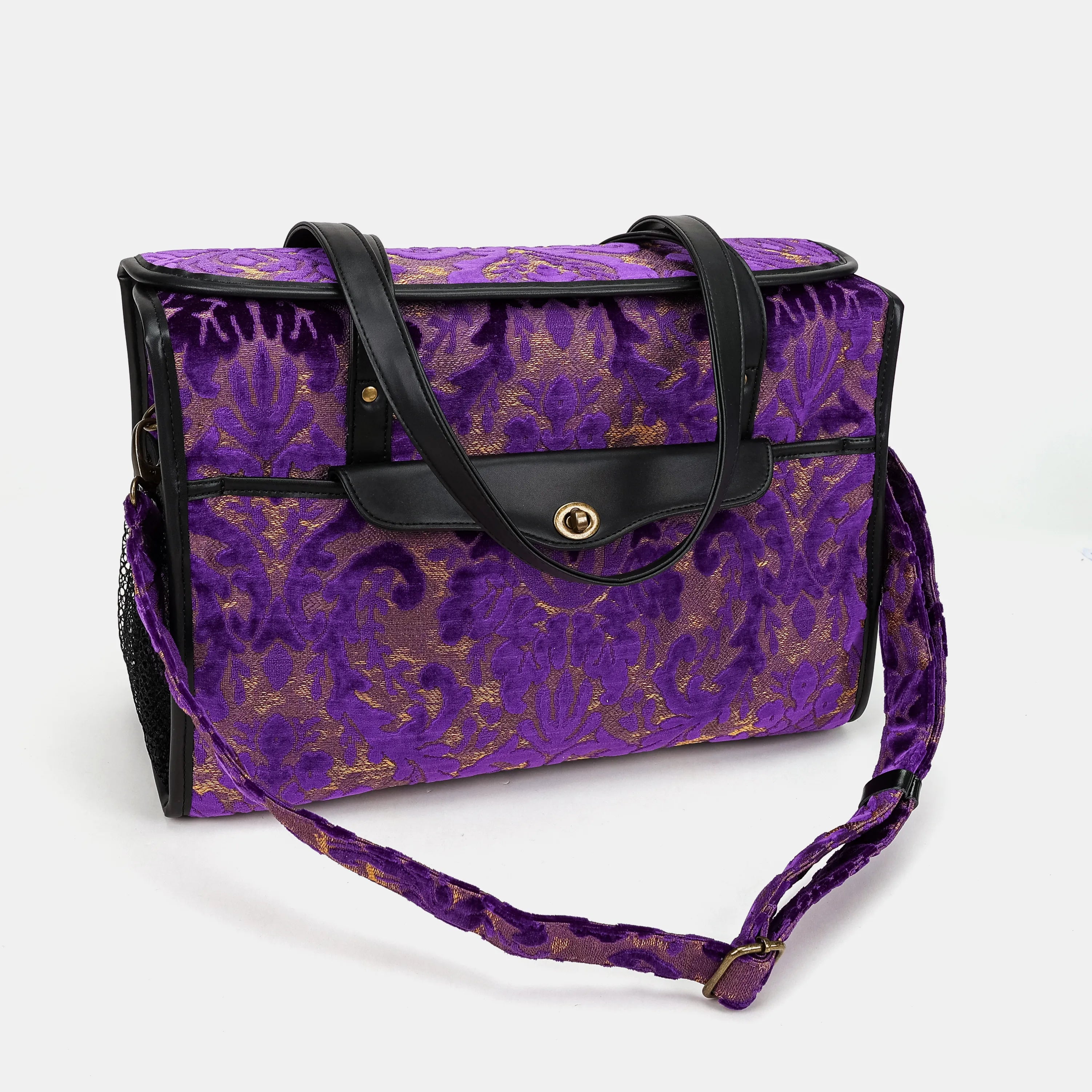 Burnout Velvet Purple Vintage Carpet Diaper Bag Carpetbag of America with shoulder strap