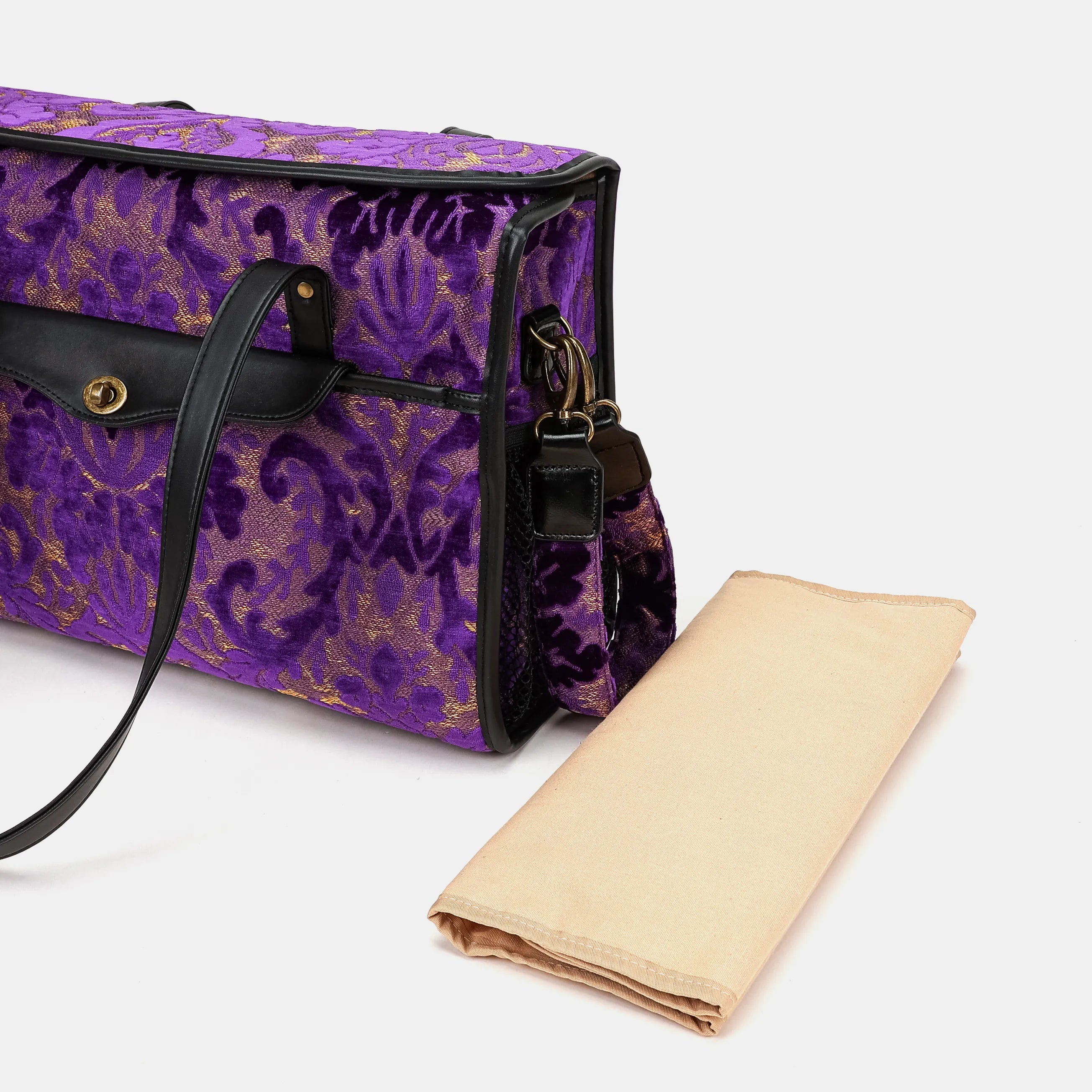 Burnout Velvet Purple Vintage Carpet Diaper Bag Carpetbag of America changing mat
