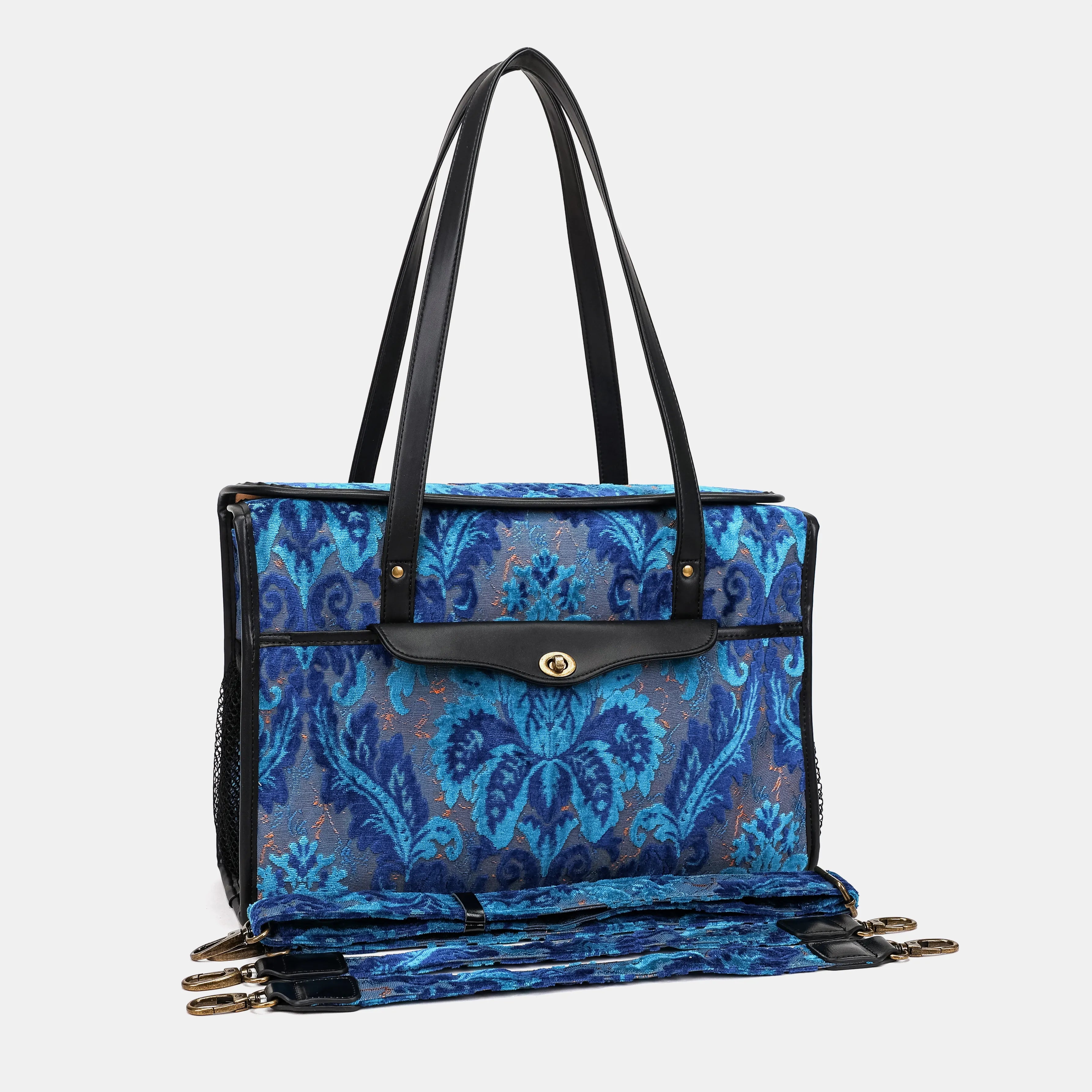Burnout Velvet Revival Aqua Vintage Carpet Diaper Bag of America with straps