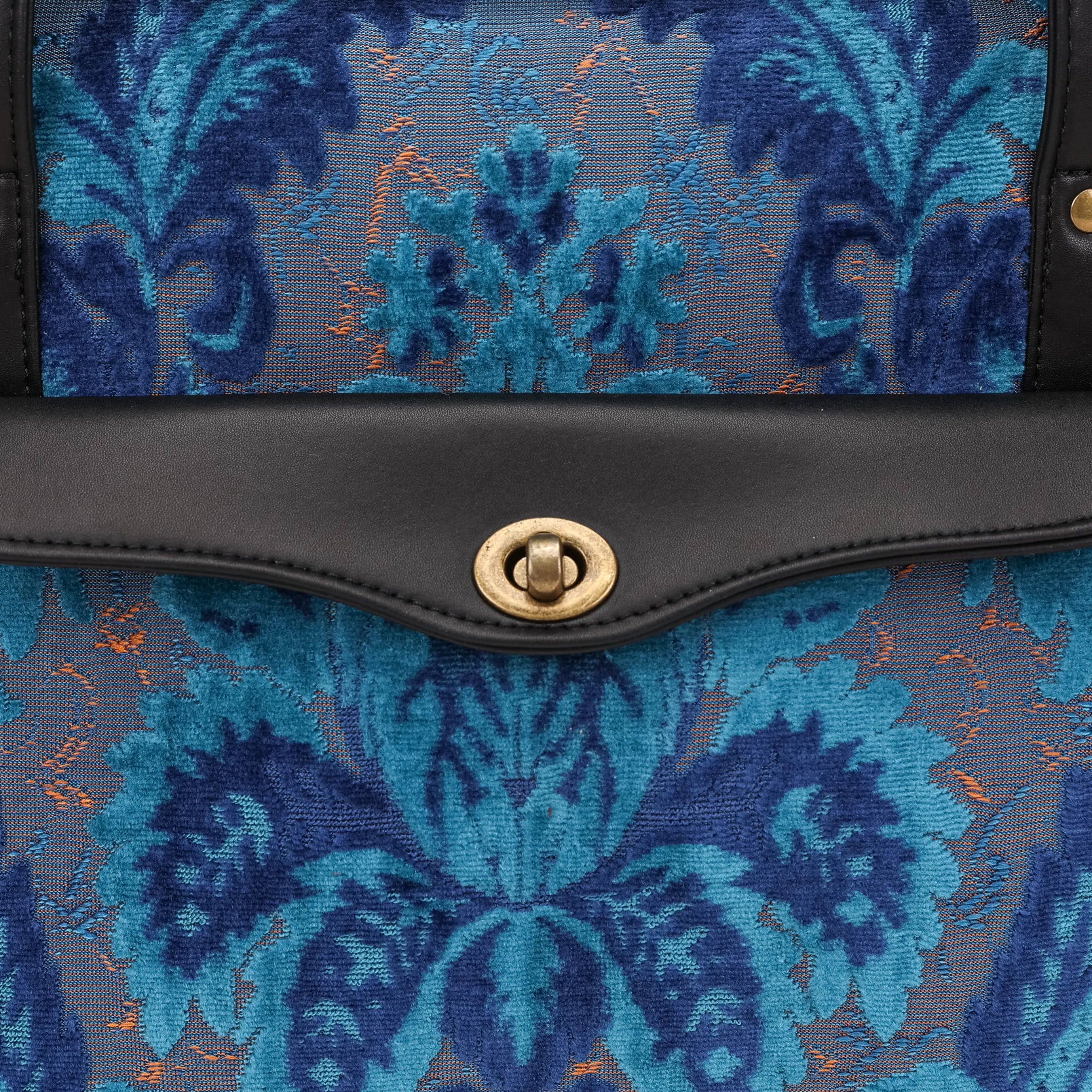 Burnout Velvet Revival Aqua Vintage Carpet Diaper Bag of America closure