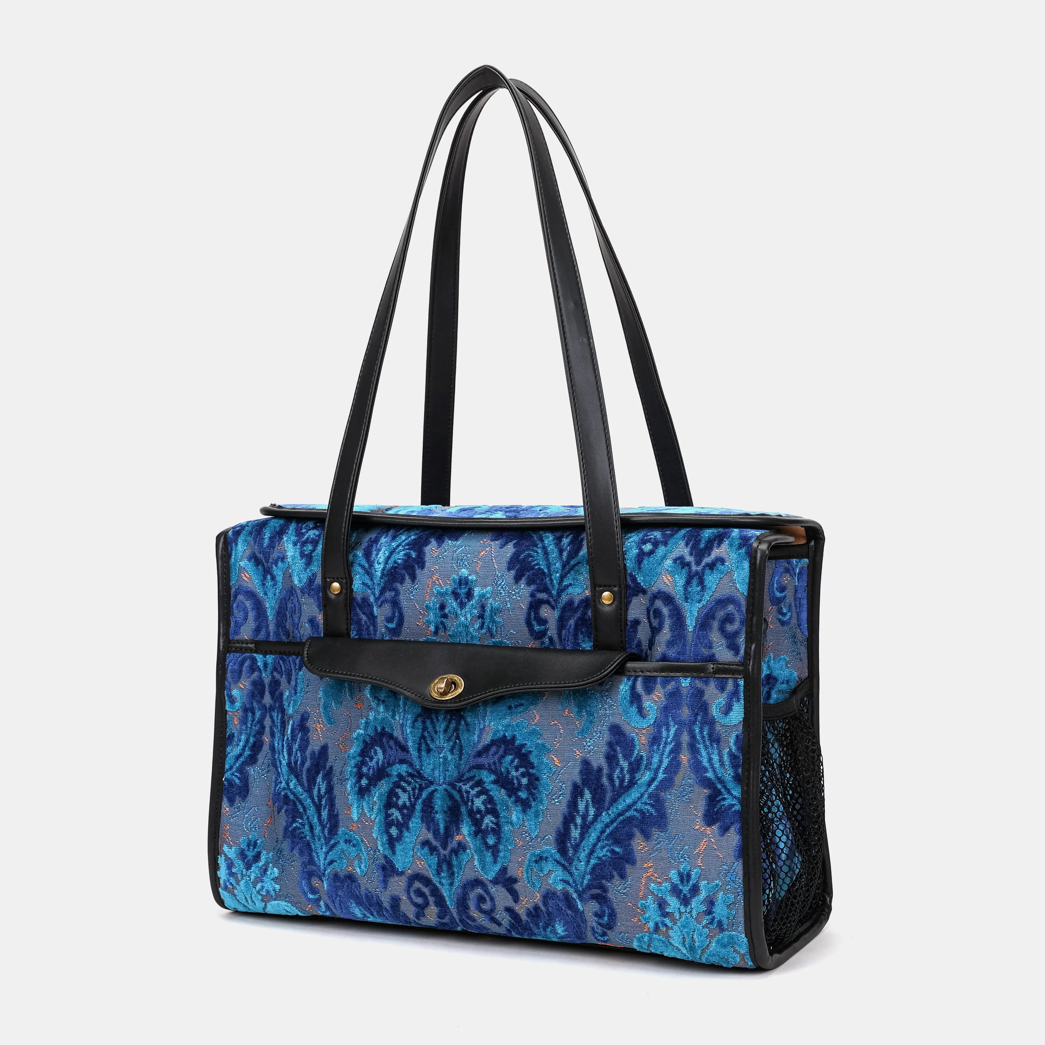 Burnout Velvet Revival Aqua Vintage Carpet Diaper Bag of America front side