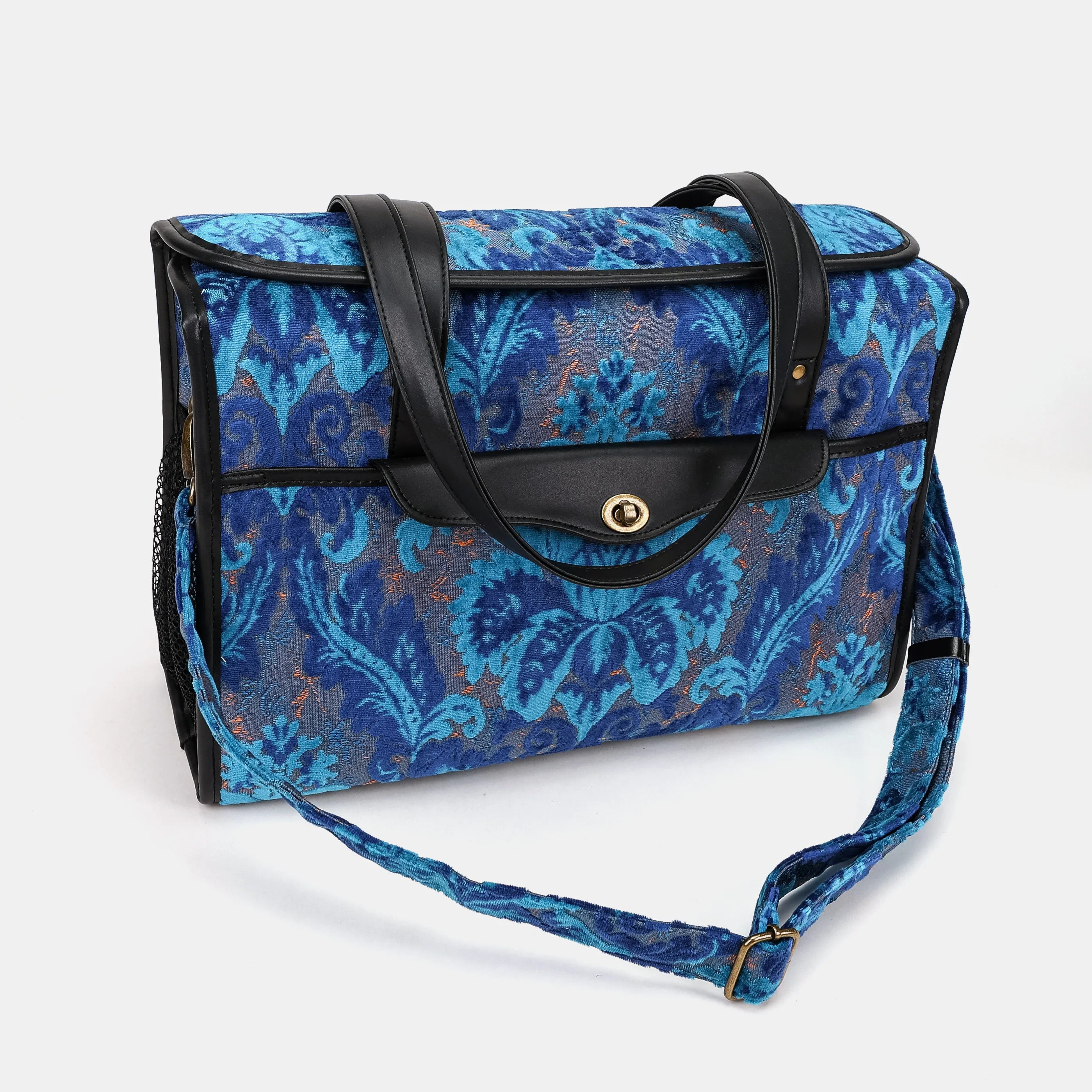 Burnout Velvet Revival Aqua Vintage Carpet Diaper Bag of America with strap