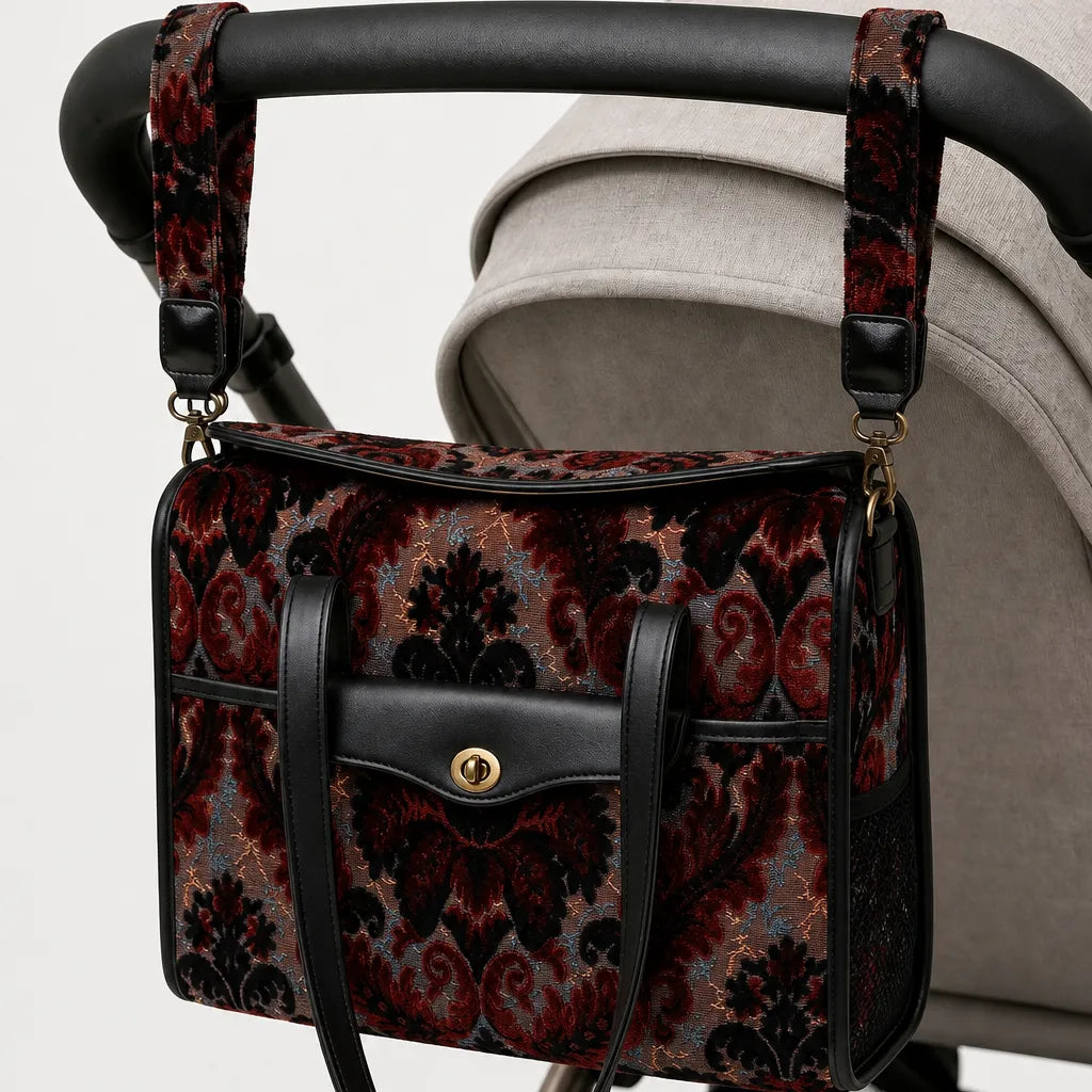 Burnout Velvet Revival Sephia Vintage Carpet Diaper Bag of America hang