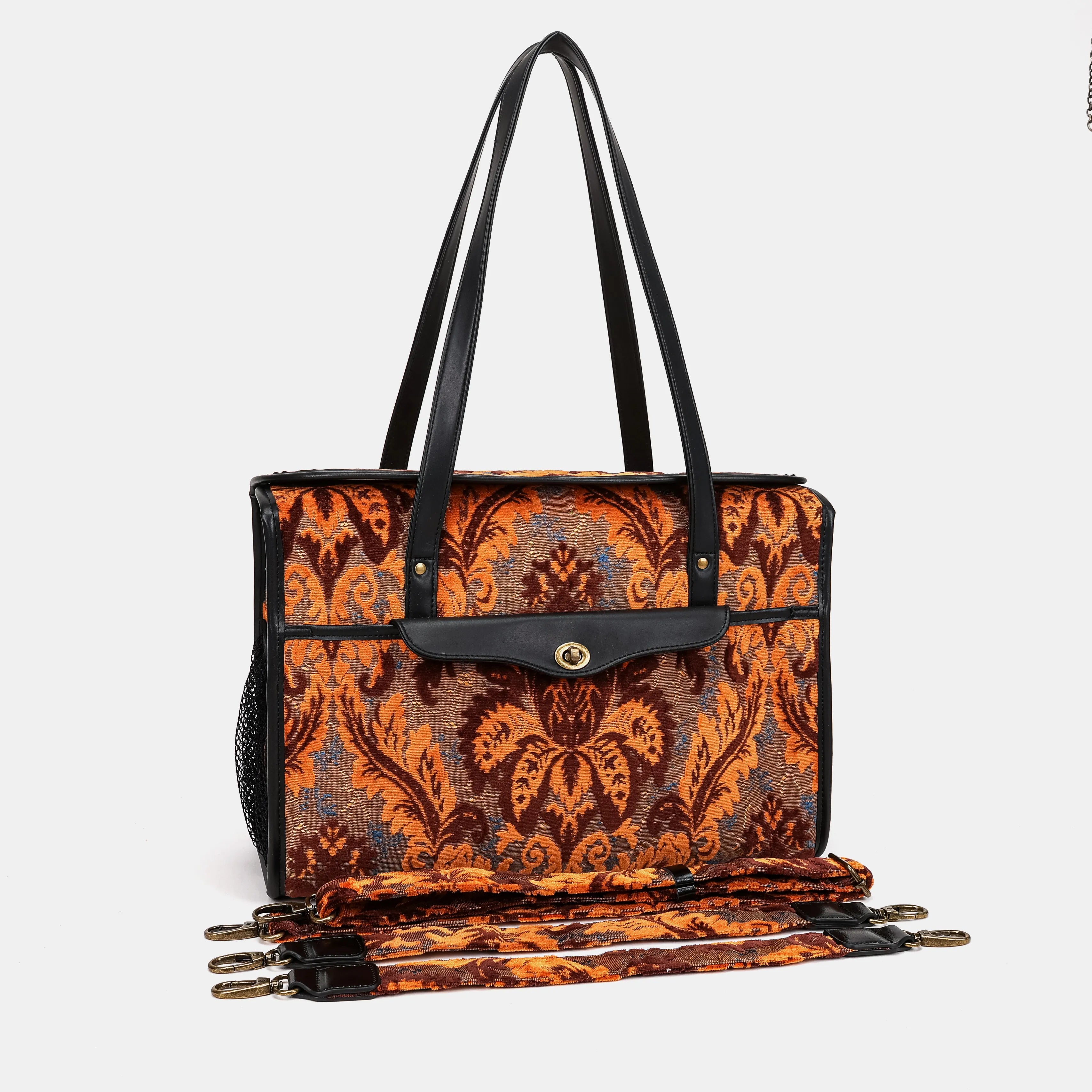 Burnout Velvet Revival Sienna Vintage Carpet Diaper Bag of America with straps