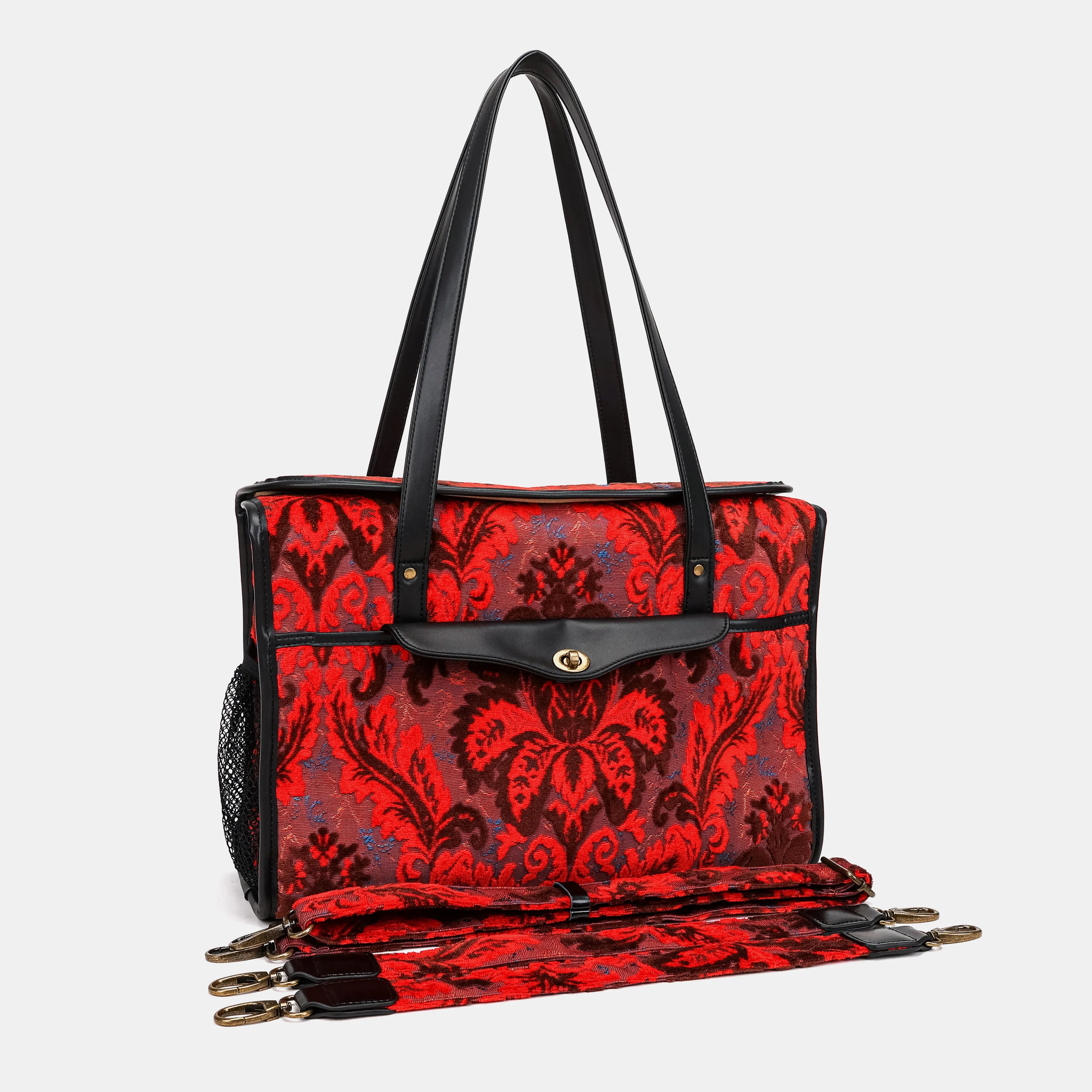 Burnout Velvet Revival Scarlet Vintage Carpet Diaper Bag of America with straps
