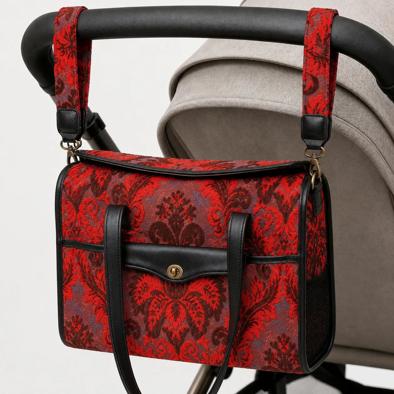 Burnout Velvet Revival Scarlet Vintage Carpet Diaper Bag of America hang