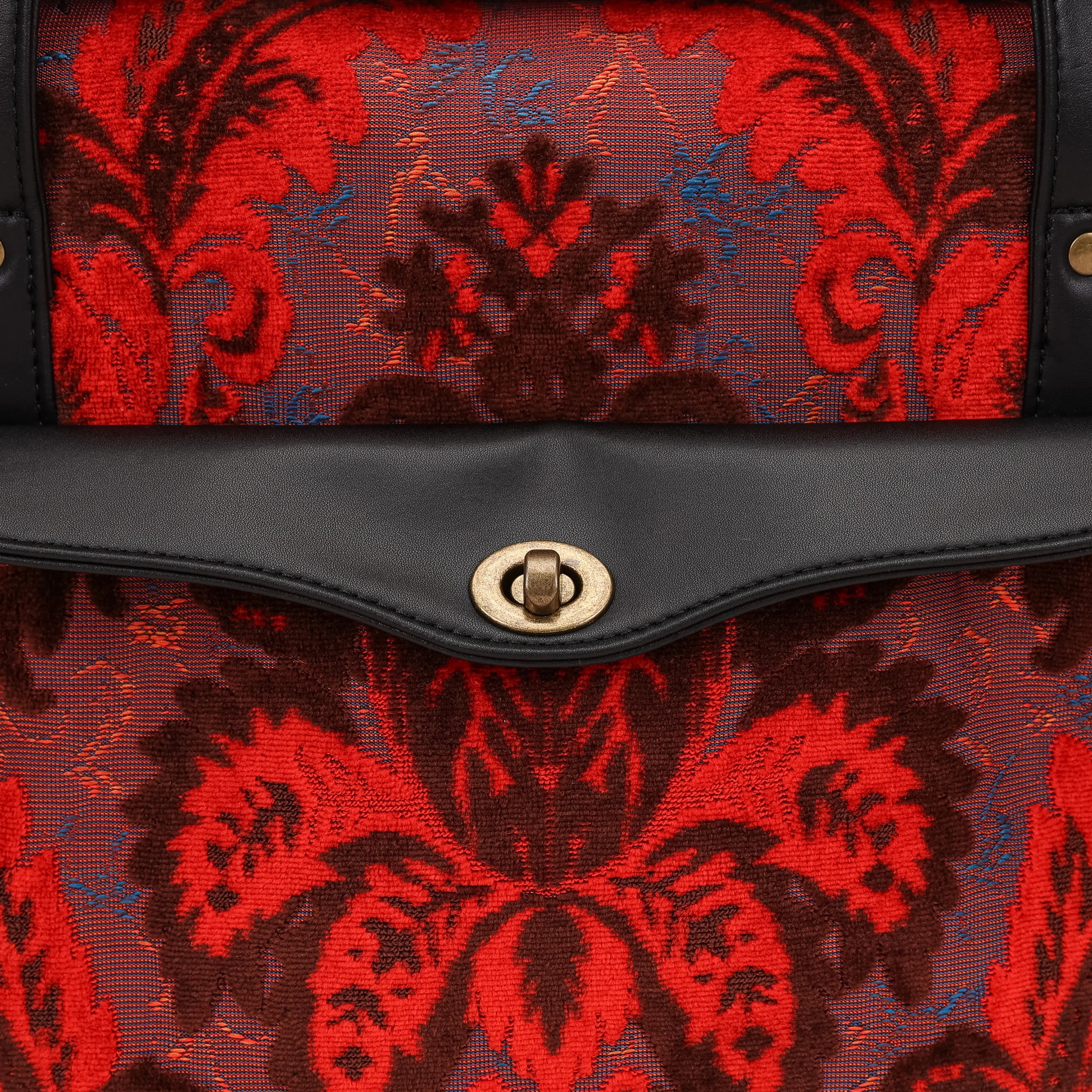 Burnout Velvet Revival Scarlet Vintage Carpet Diaper Bag of America closure