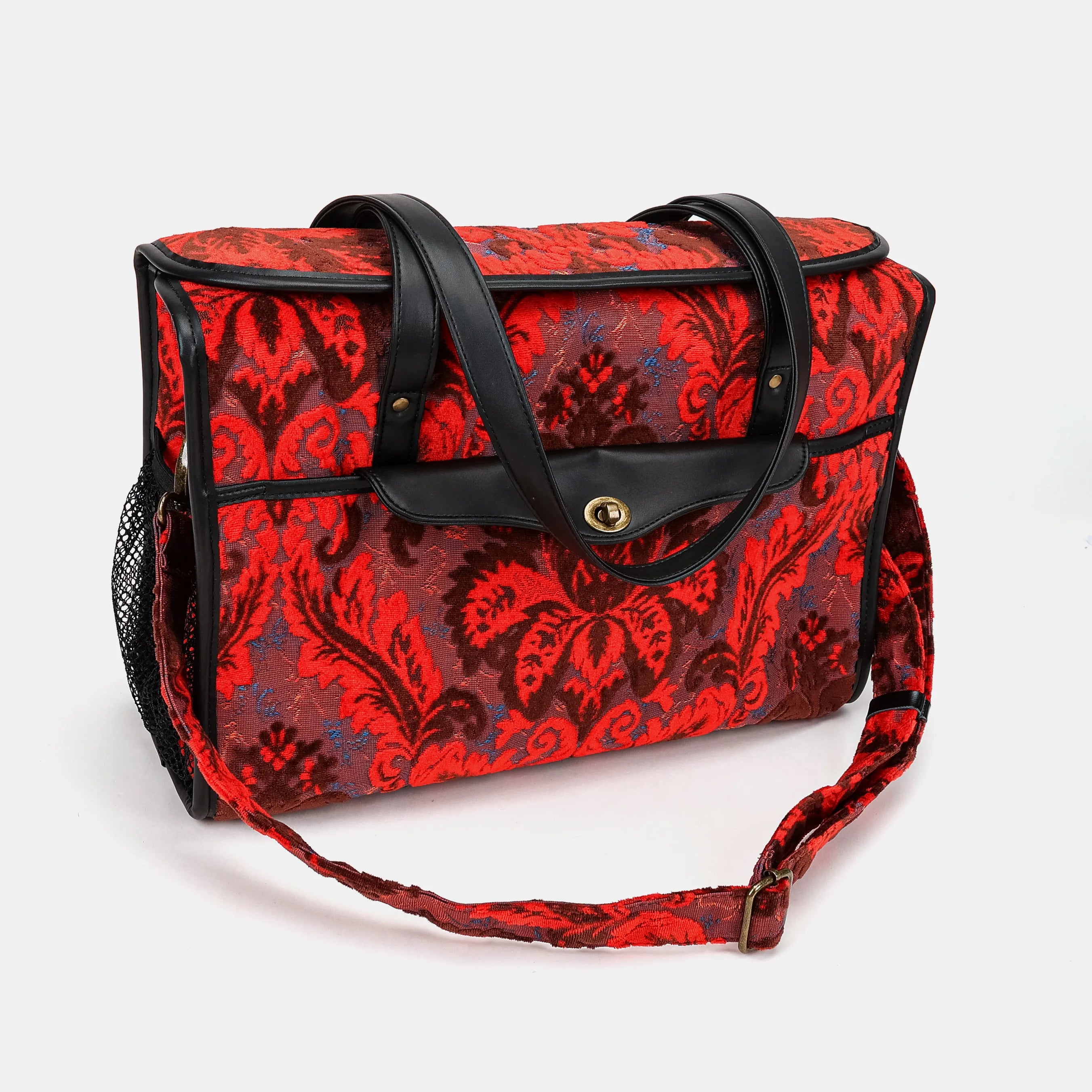 Burnout Velvet Revival Scarlet Vintage Carpet Diaper Bag of America with shoulder strap