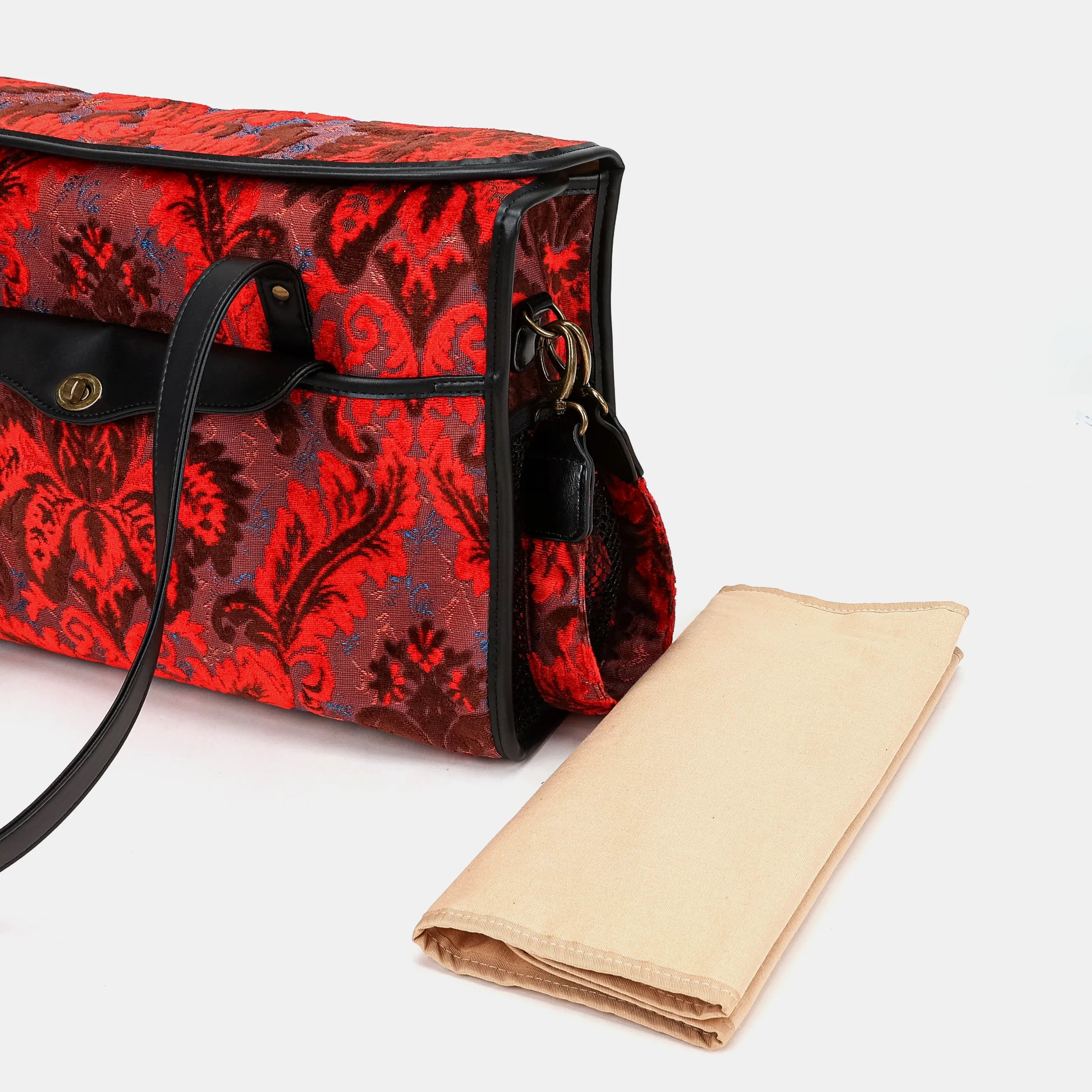 Burnout Velvet Revival Scarlet Vintage Carpet Diaper Bag of America changing mat