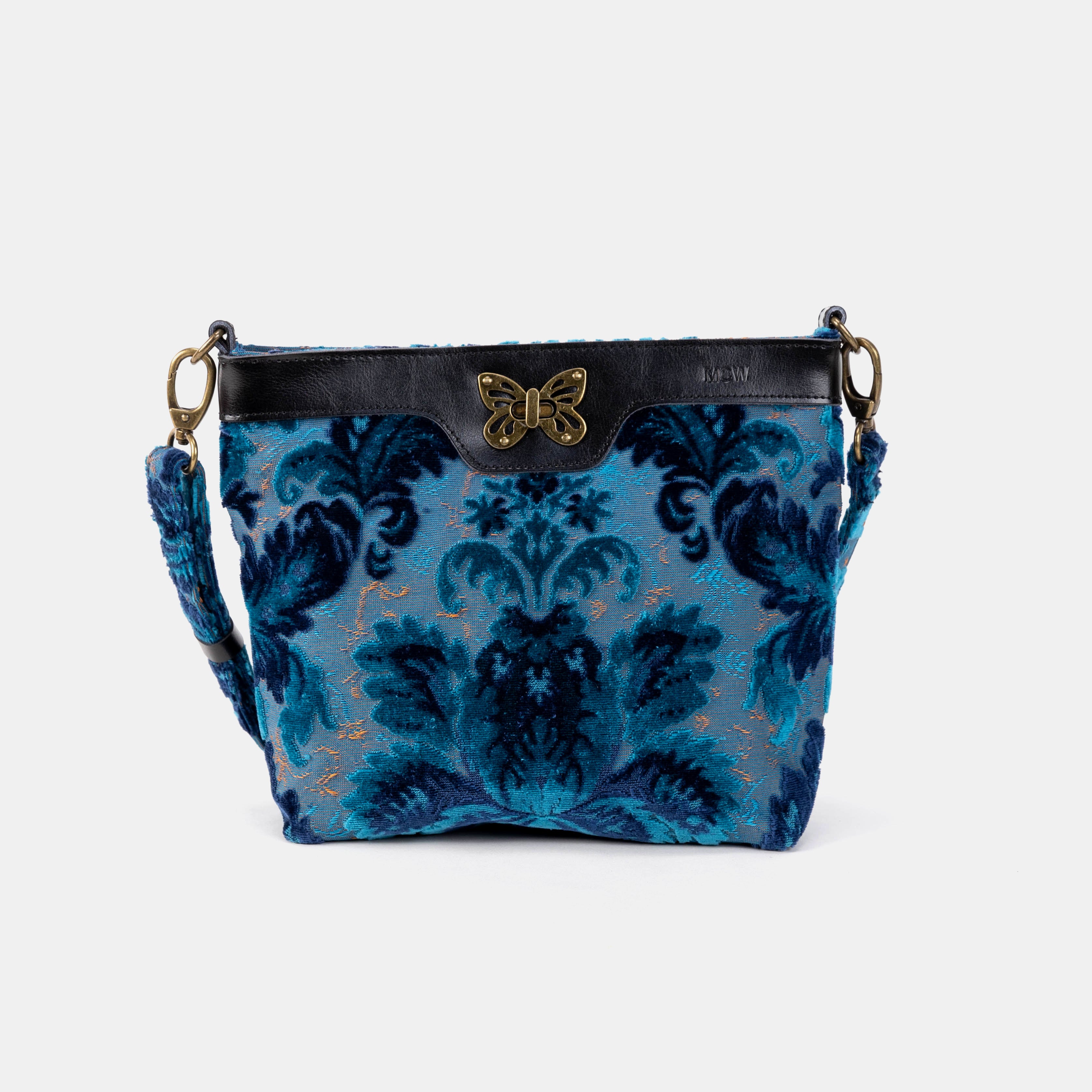 Burnout Velvet Revival Aqua Butterfly Crossbody Bag