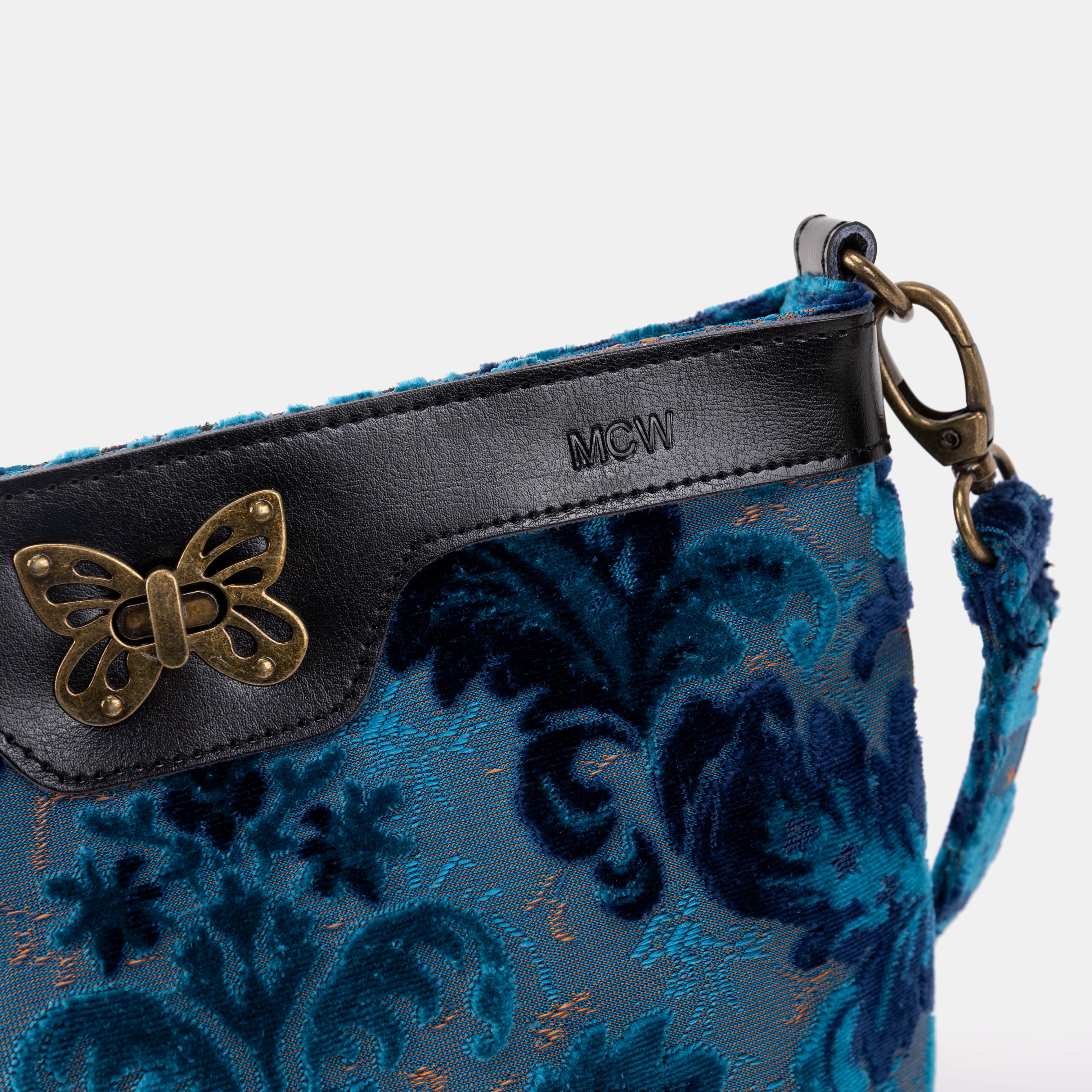 Burnout Velvet Revival Aqua Butterfly Crossbody Bag