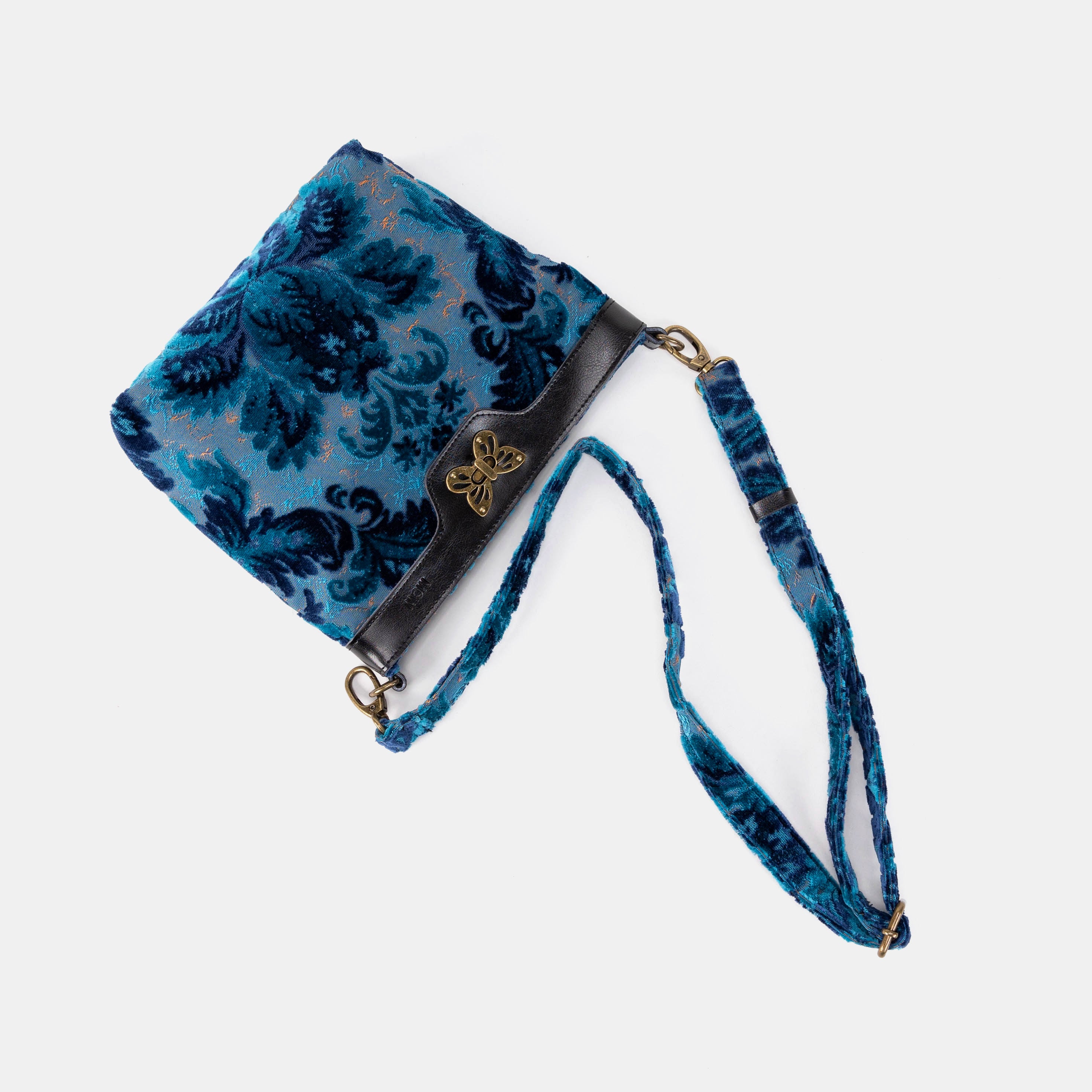 Burnout Velvet Revival Aqua Butterfly Crossbody Bag